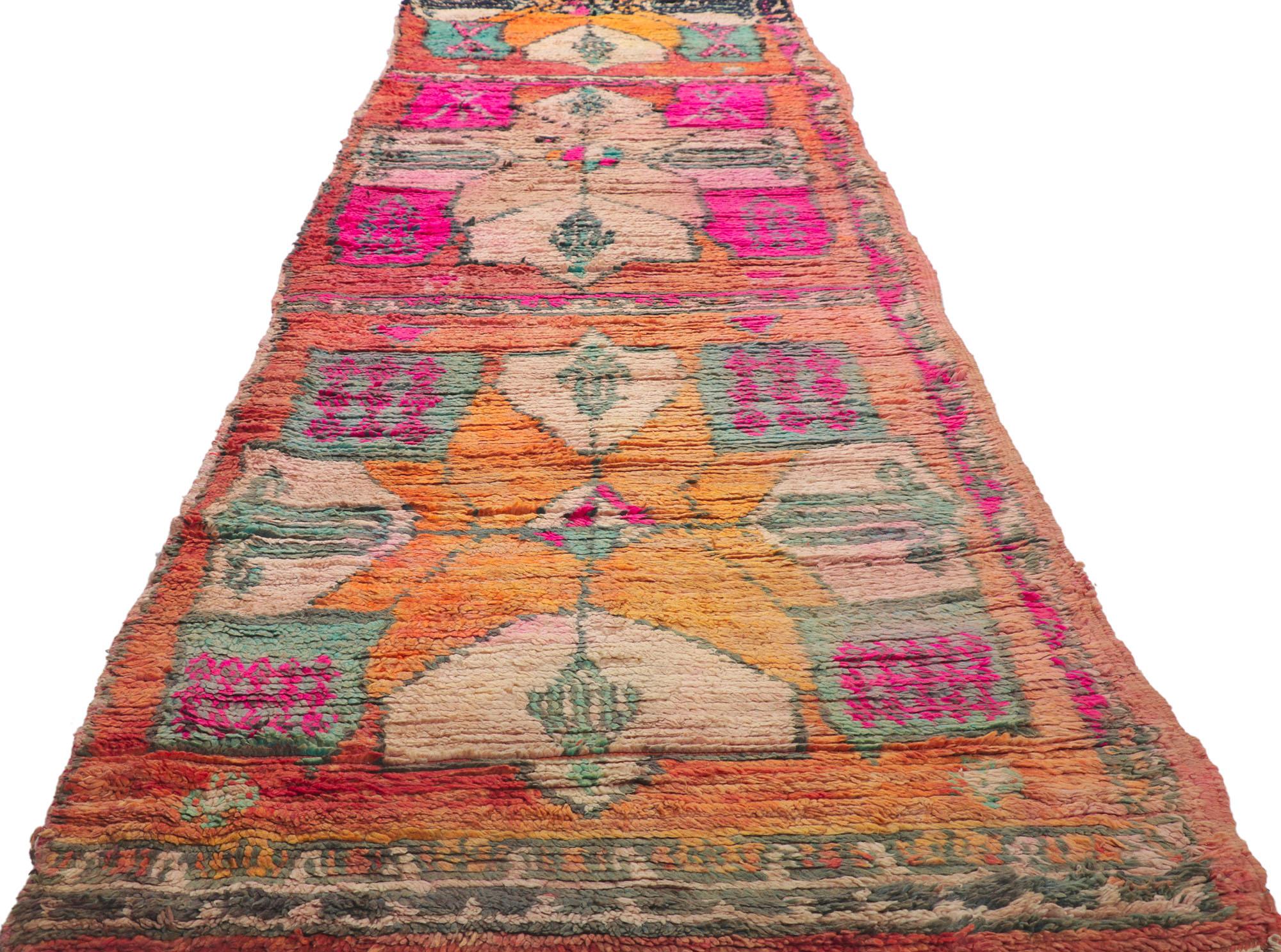 Vintage Berber Moroccan Runner with Bohemian Tribal In Good Condition For Sale In Dallas, TX