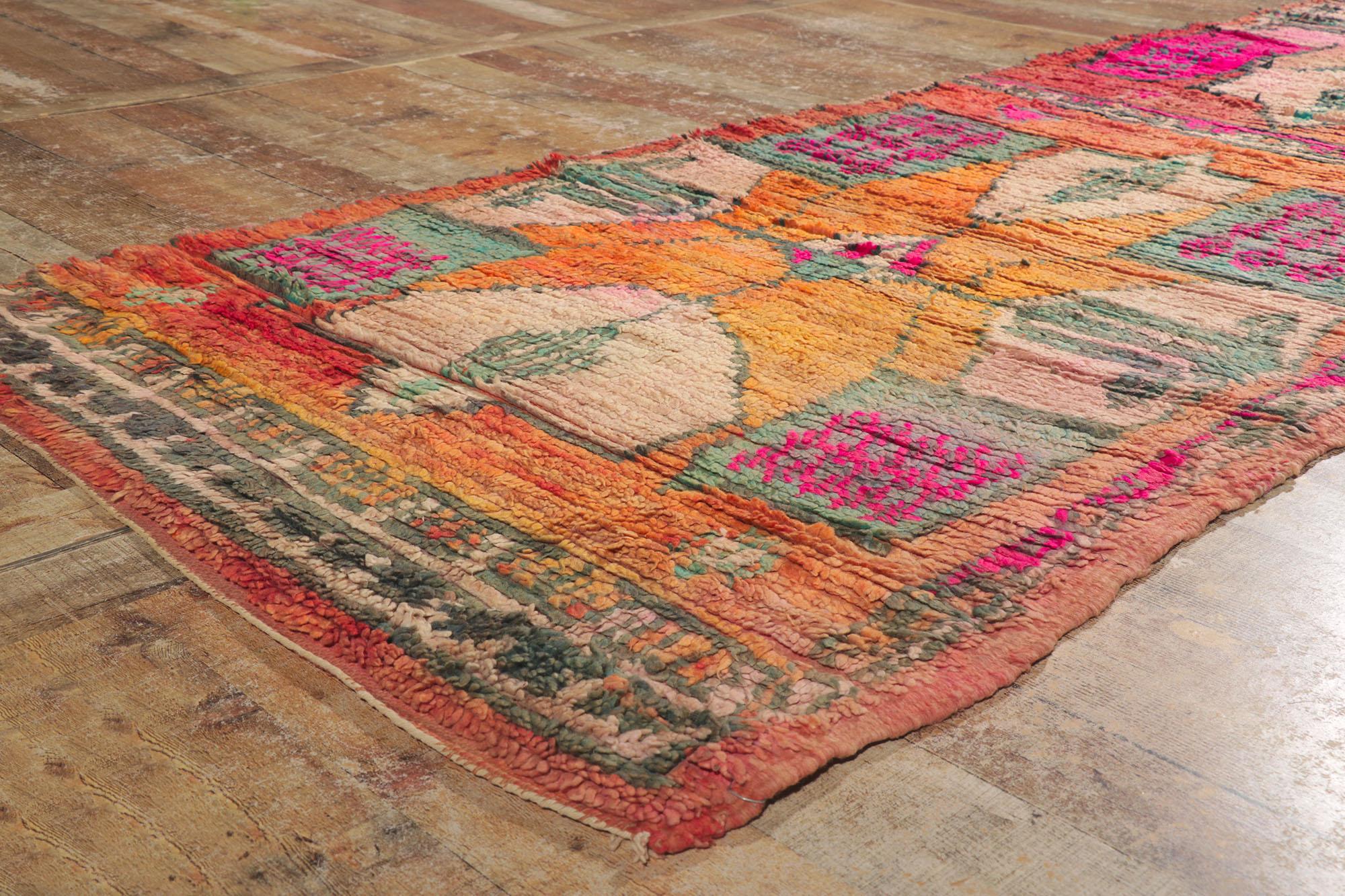 Wool Vintage Berber Moroccan Runner with Bohemian Tribal For Sale