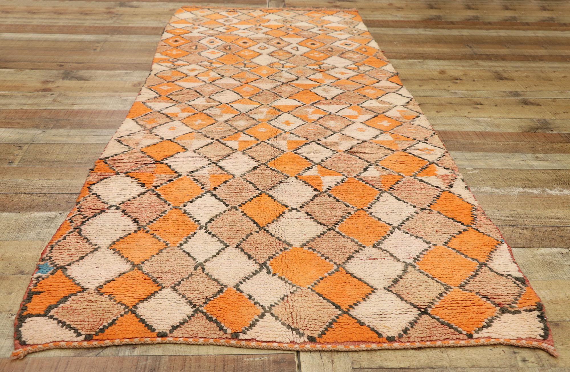 Vintage Berber Moroccan Runner with Mid-Century Modern Style, Shag Runner 1