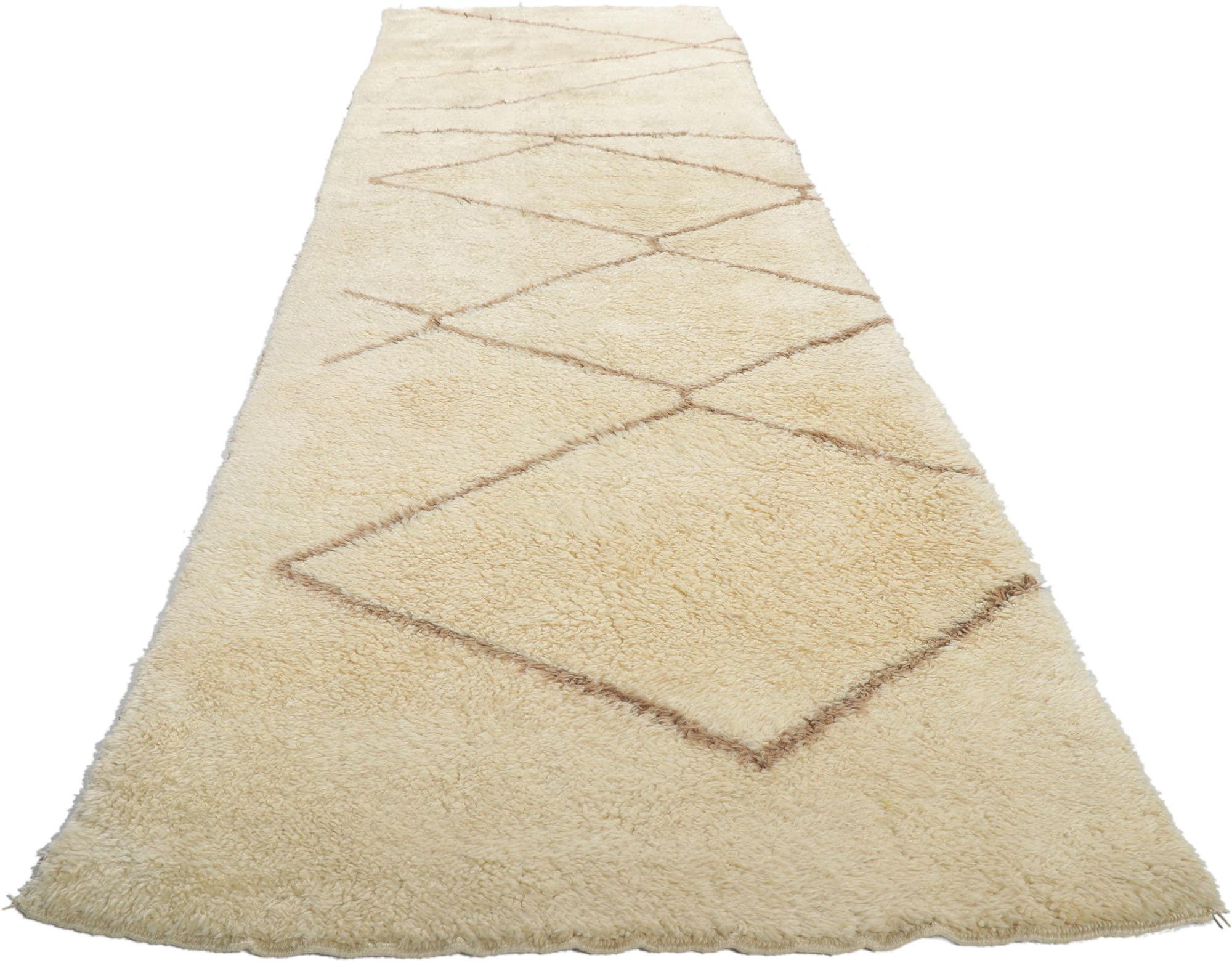 Hand-Knotted Vintage Berber Moroccan Runner with Minimalist Style For Sale