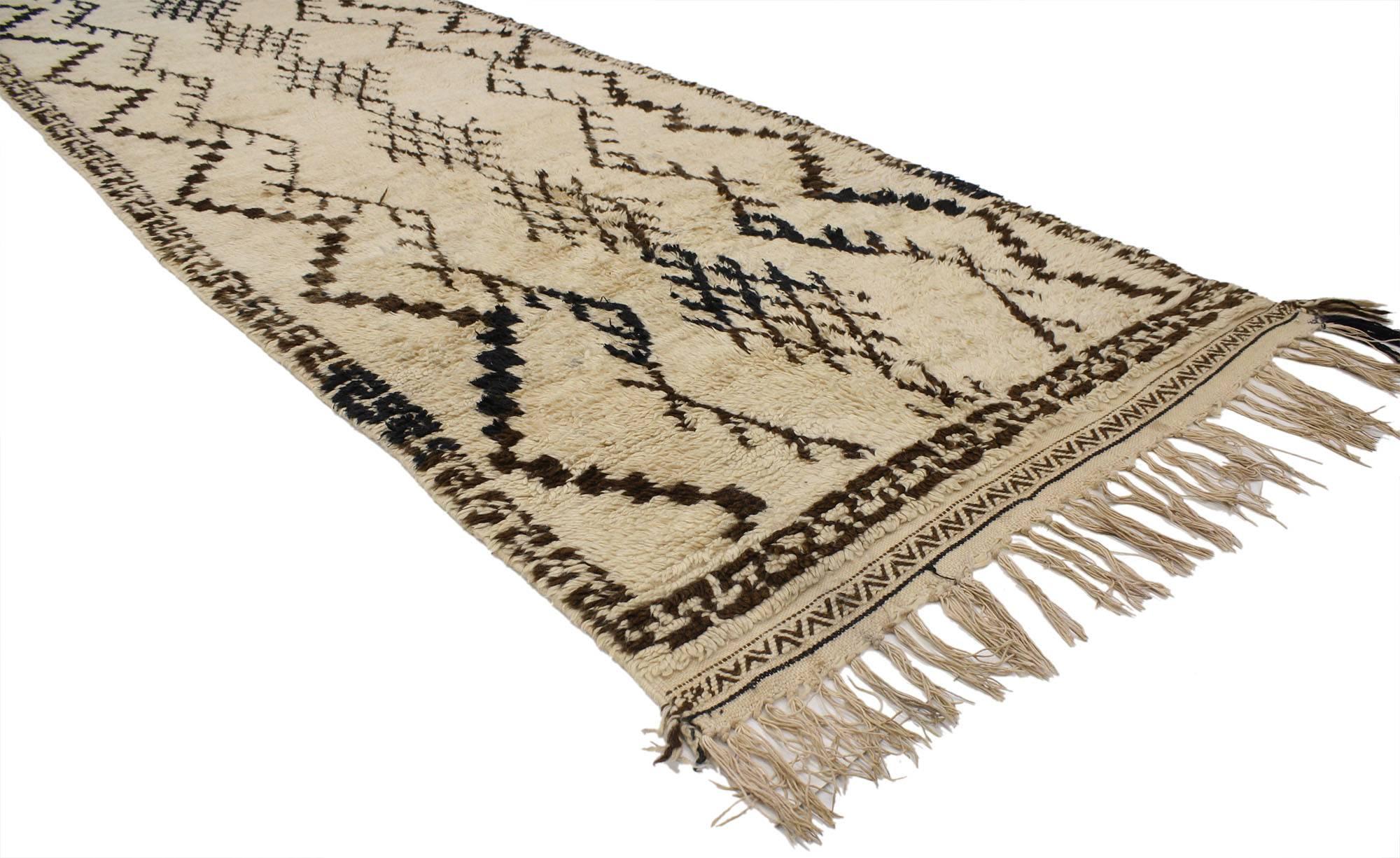 Hand-Knotted Vintage Berber Moroccan Runner with Modern Tribal Style