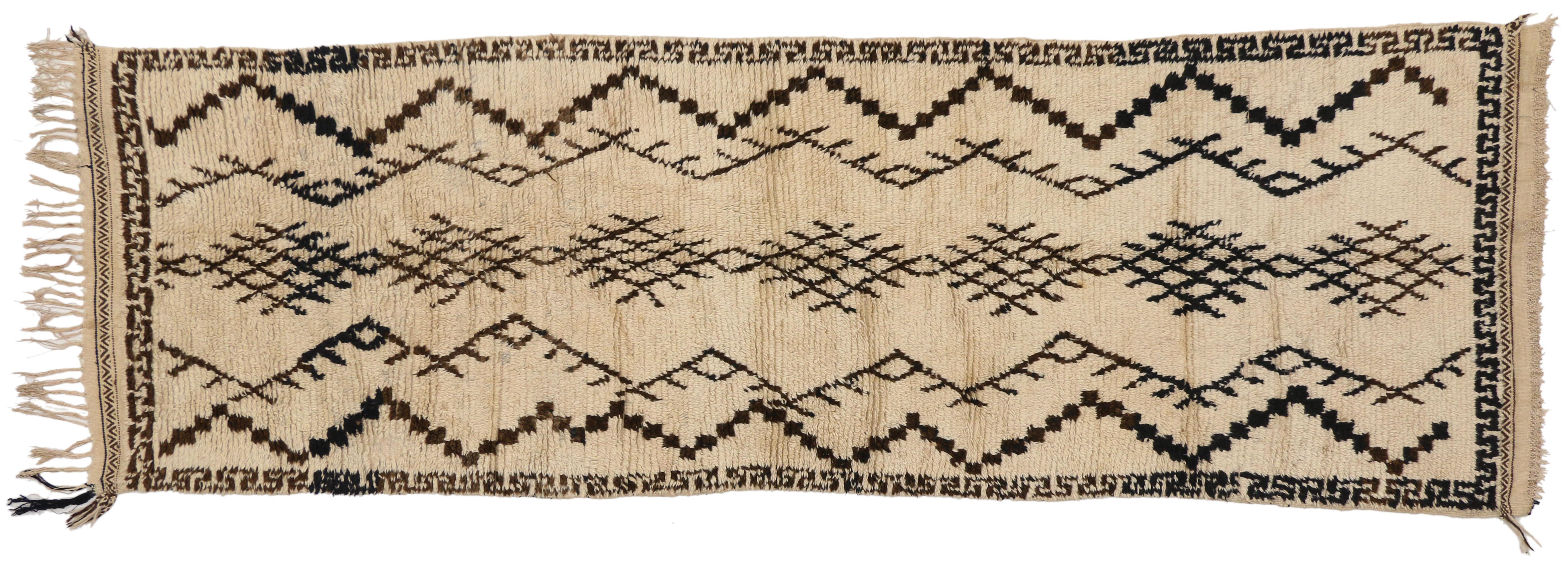 Vintage Berber Moroccan Runner with Modern Tribal Style In Good Condition In Dallas, TX