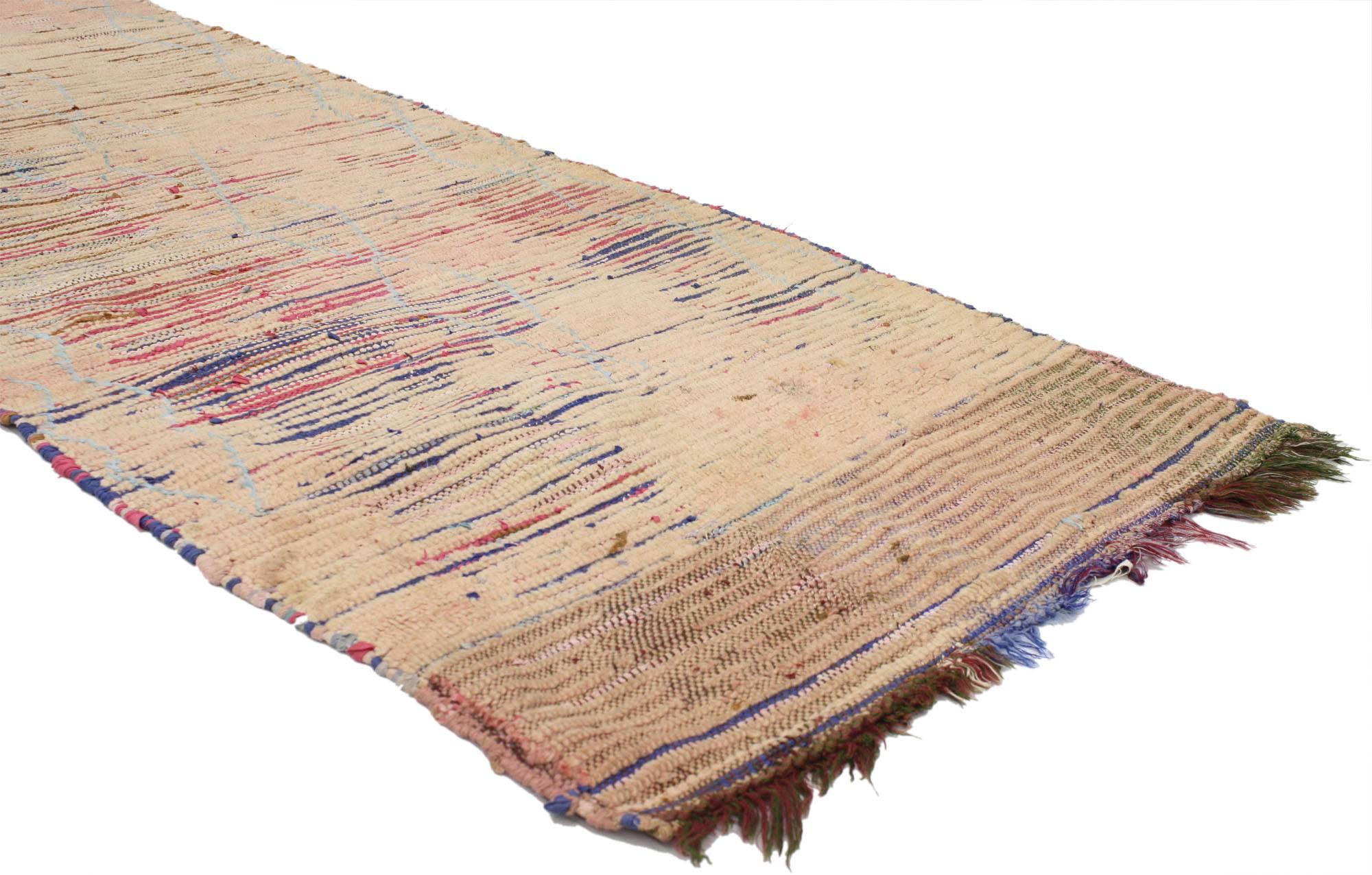 Post-Modern Vintage Berber Moroccan Runner with Soft Pastel Colors and Hygge Style