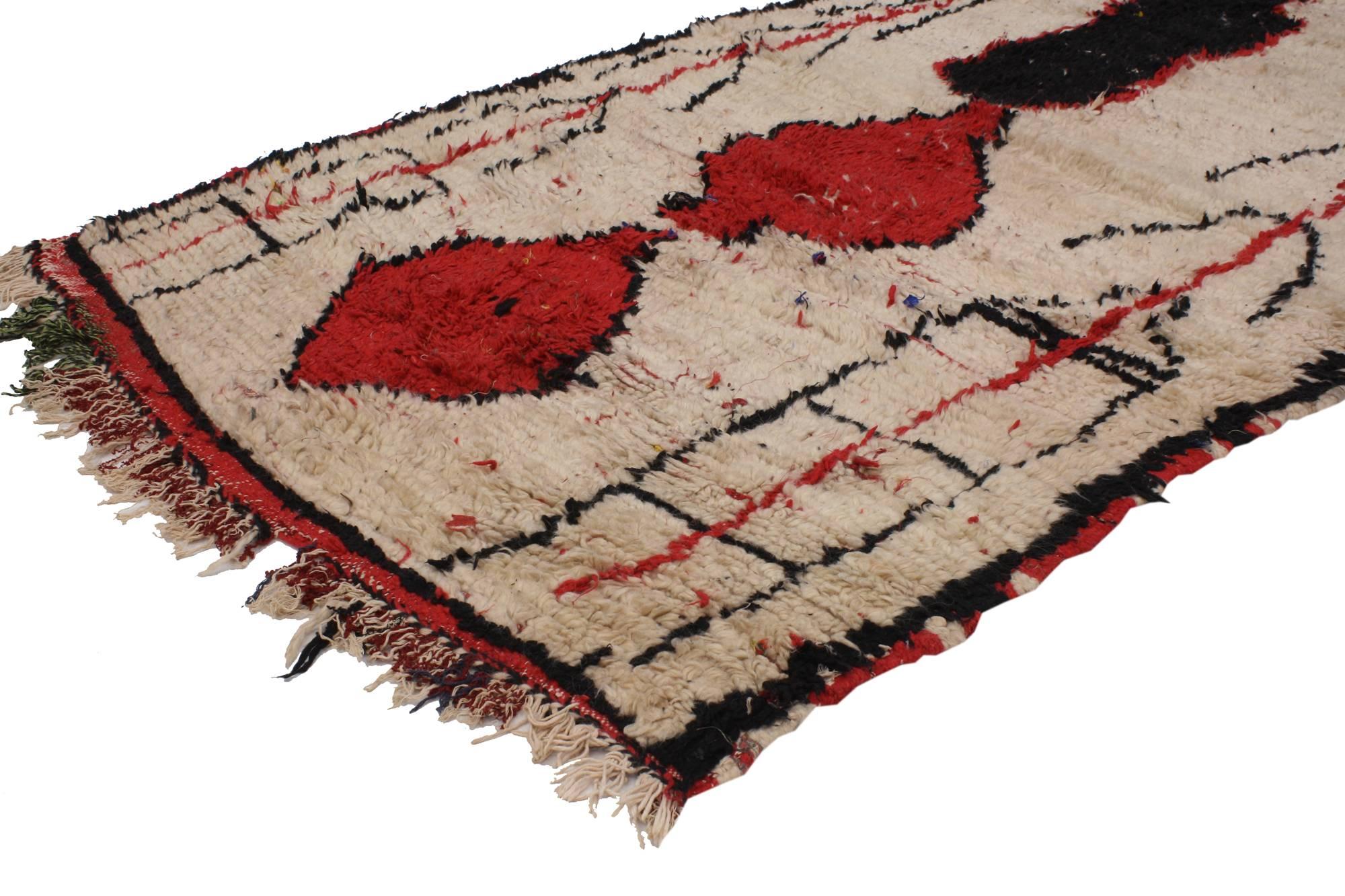 Hand-Knotted Vintage Berber Moroccan Runner with Tribal Style, Shag Hallway Runner