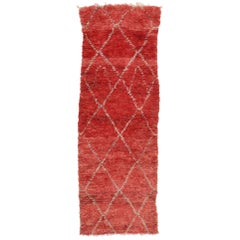 Vintage Berber Moroccan Runner with Tribal Style, Red Shag Hallway Runner Vintage Berber Moroccan Runner with Tribal Style, Red Shag Hallway Runner