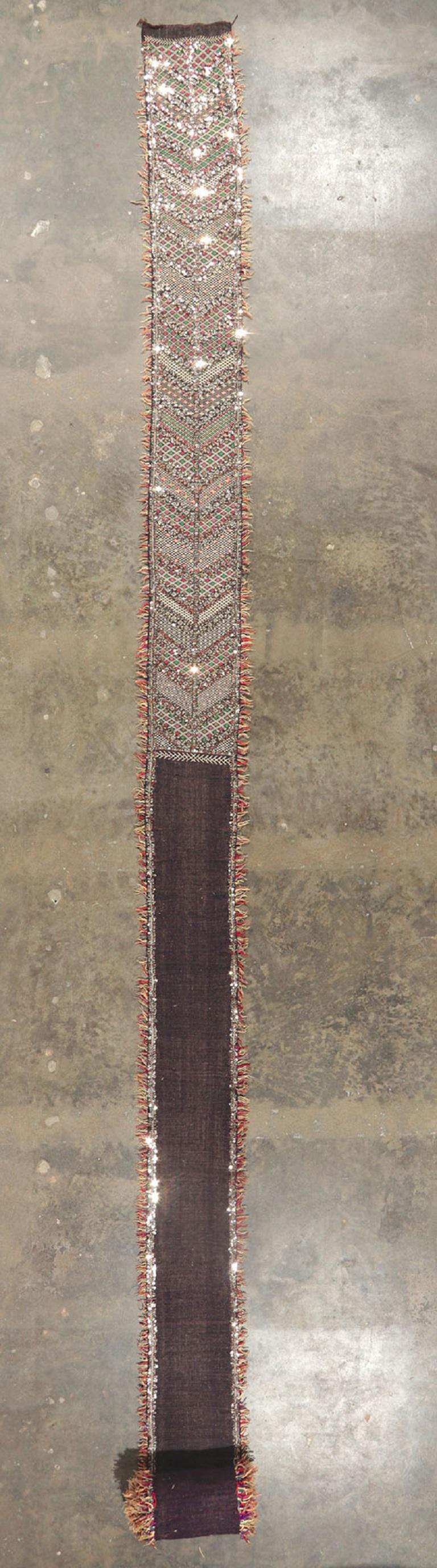 Vintage Berber Moroccan Sequined Kilim Rug - Wedding Aisle Runner In Distressed Condition For Sale In Dallas, TX