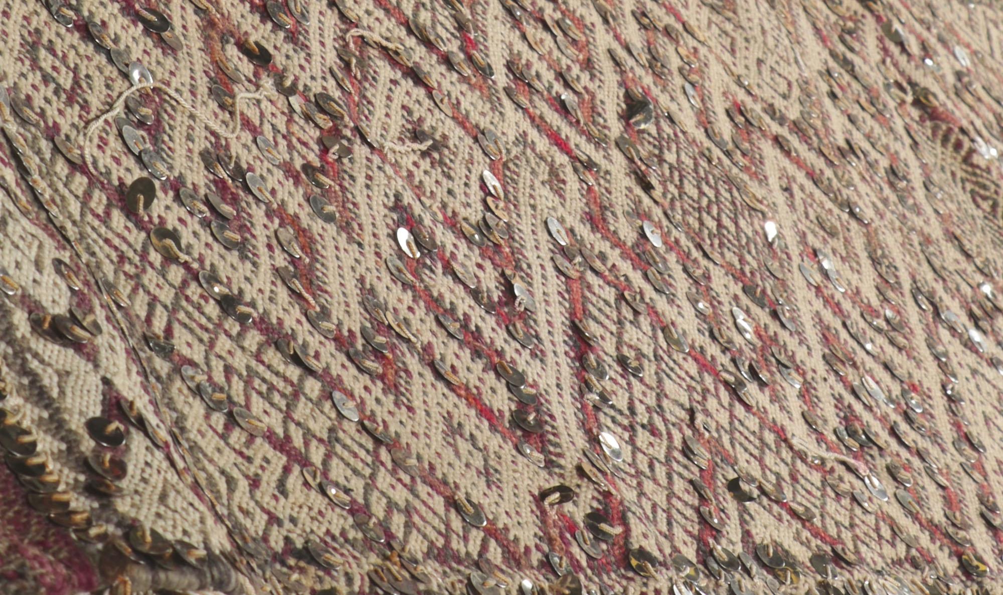 Hand-Woven Vintage Berber Moroccan Sequined Kilim Rug, Wedding Aisle Runner For Sale