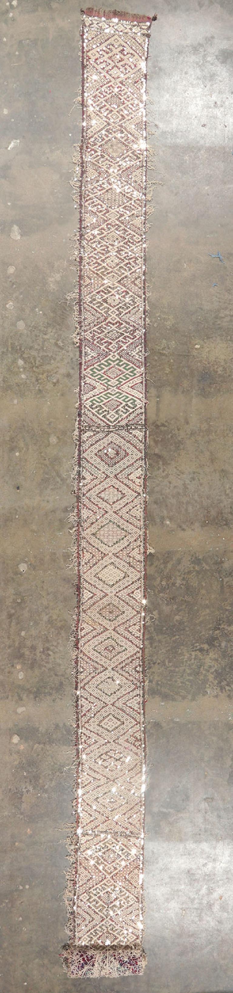 Vintage Berber Moroccan Sequined Kilim Rug, Wedding Aisle Runner For Sale 1