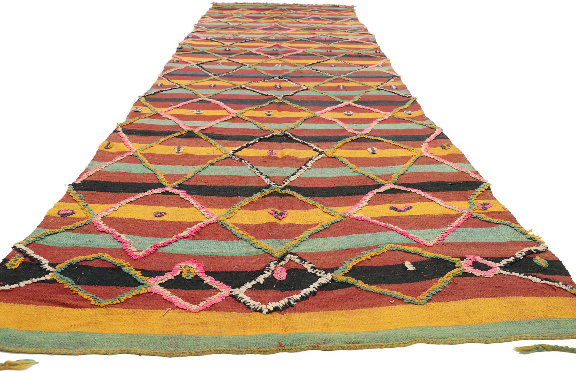 Hand-Woven Vintage Taznakht Moroccan Souf Rug, Tribal Allure Meets Southwest Boho Chic For Sale