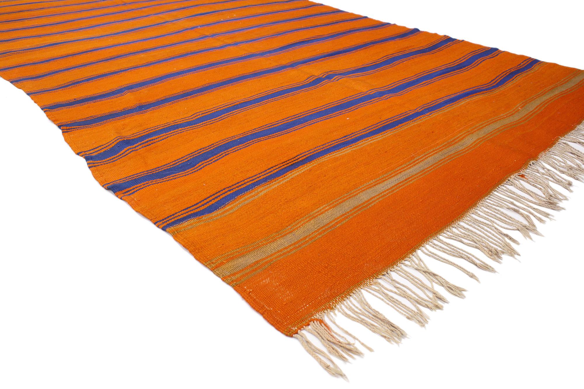 20537 Vintage Berber Moroccan Striped Kilim Rug, 05'07 x 12'01. Moroccan kilim rugs, crafted by diverse tribes and artisans across Morocco, are traditional handwoven flatweave rugs renowned for their intricate designs and patterns. These rugs, made