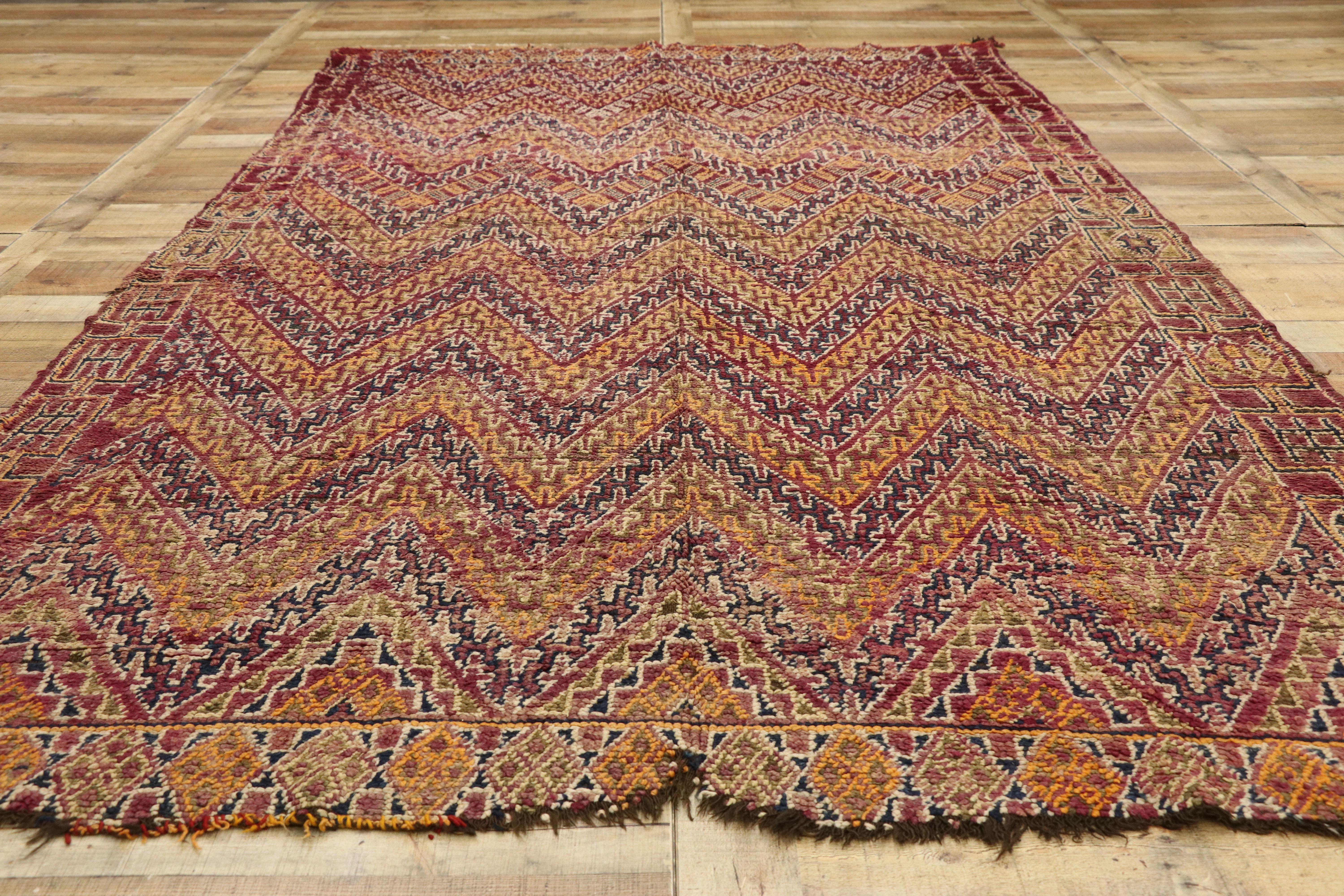 20th Century Vintage Berber Moroccan Zayane Rug with Mid-Century Modern Style