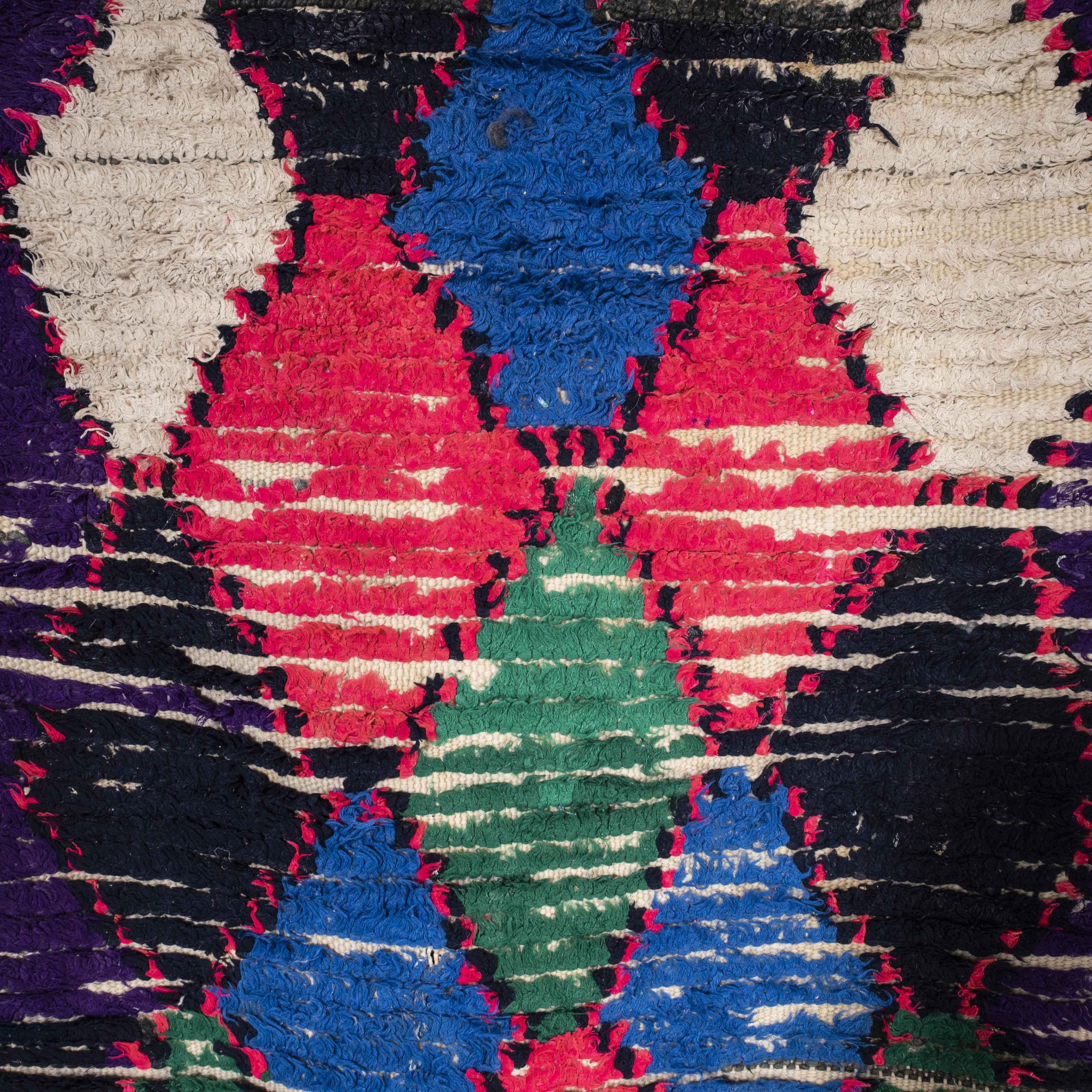 Vintage Berber Multicoloured Bold Boucherouite Rug For Sale 4