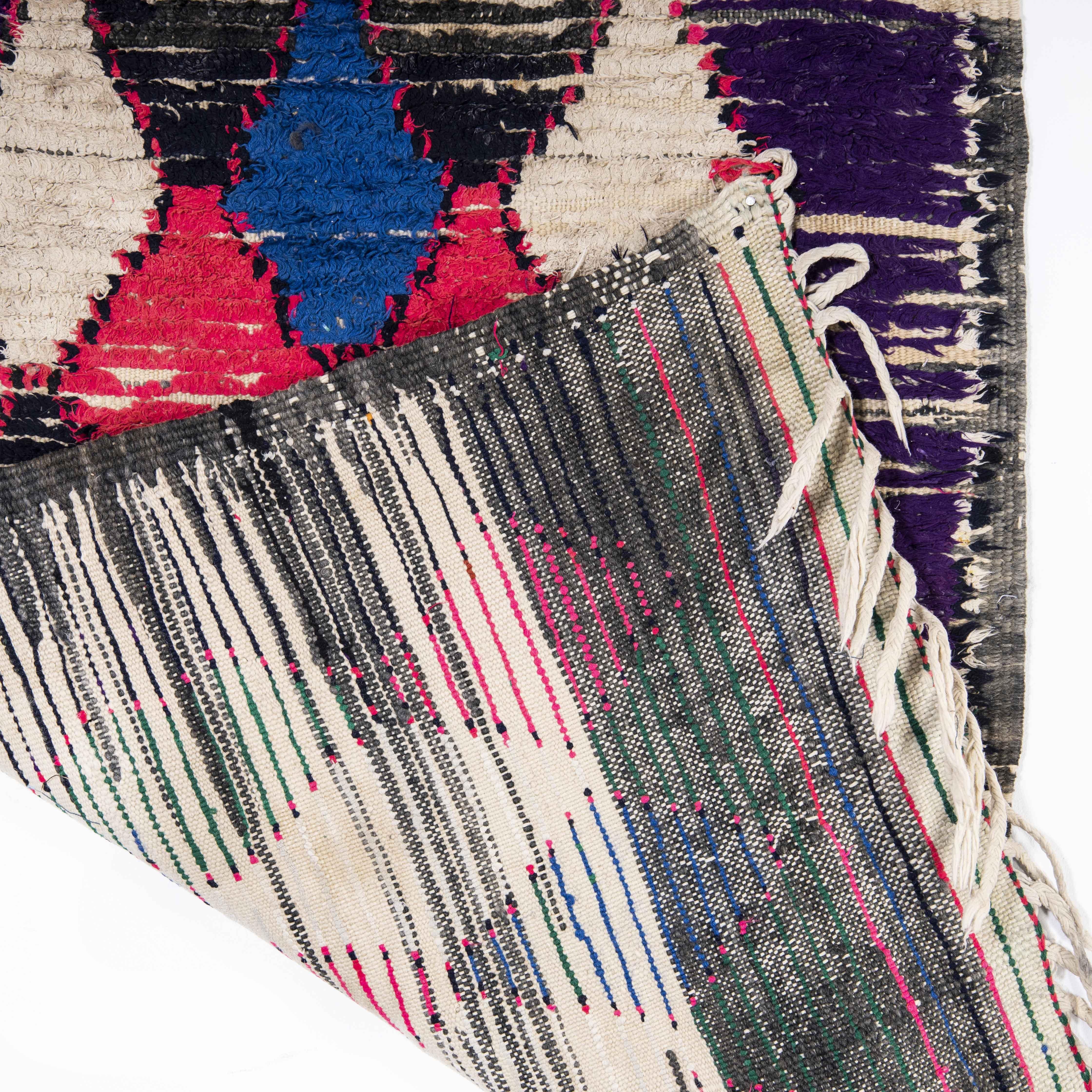 Unknown Vintage Berber Multicoloured Bold Boucherouite Rug For Sale