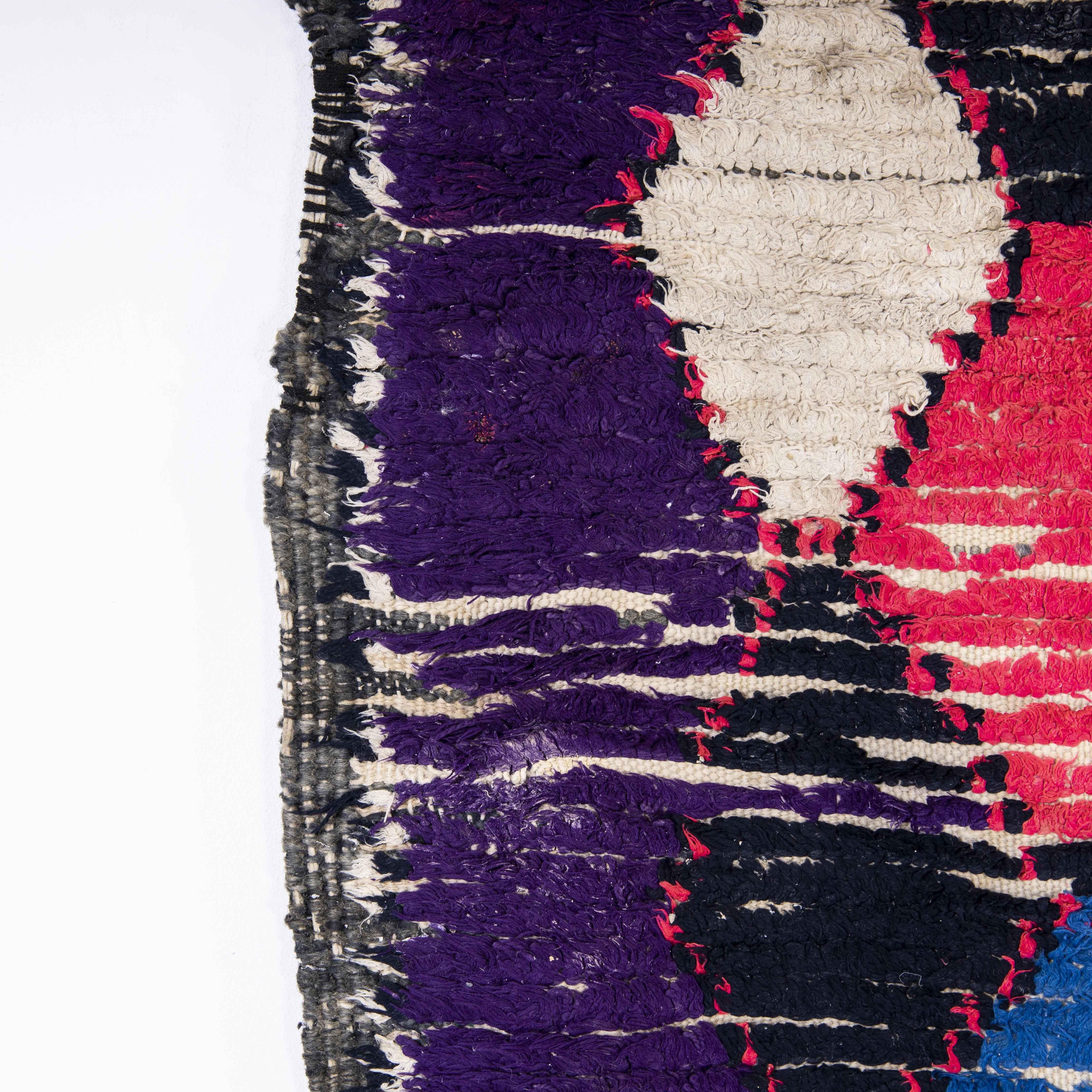 20th Century Vintage Berber Multicoloured Bold Boucherouite Rug For Sale