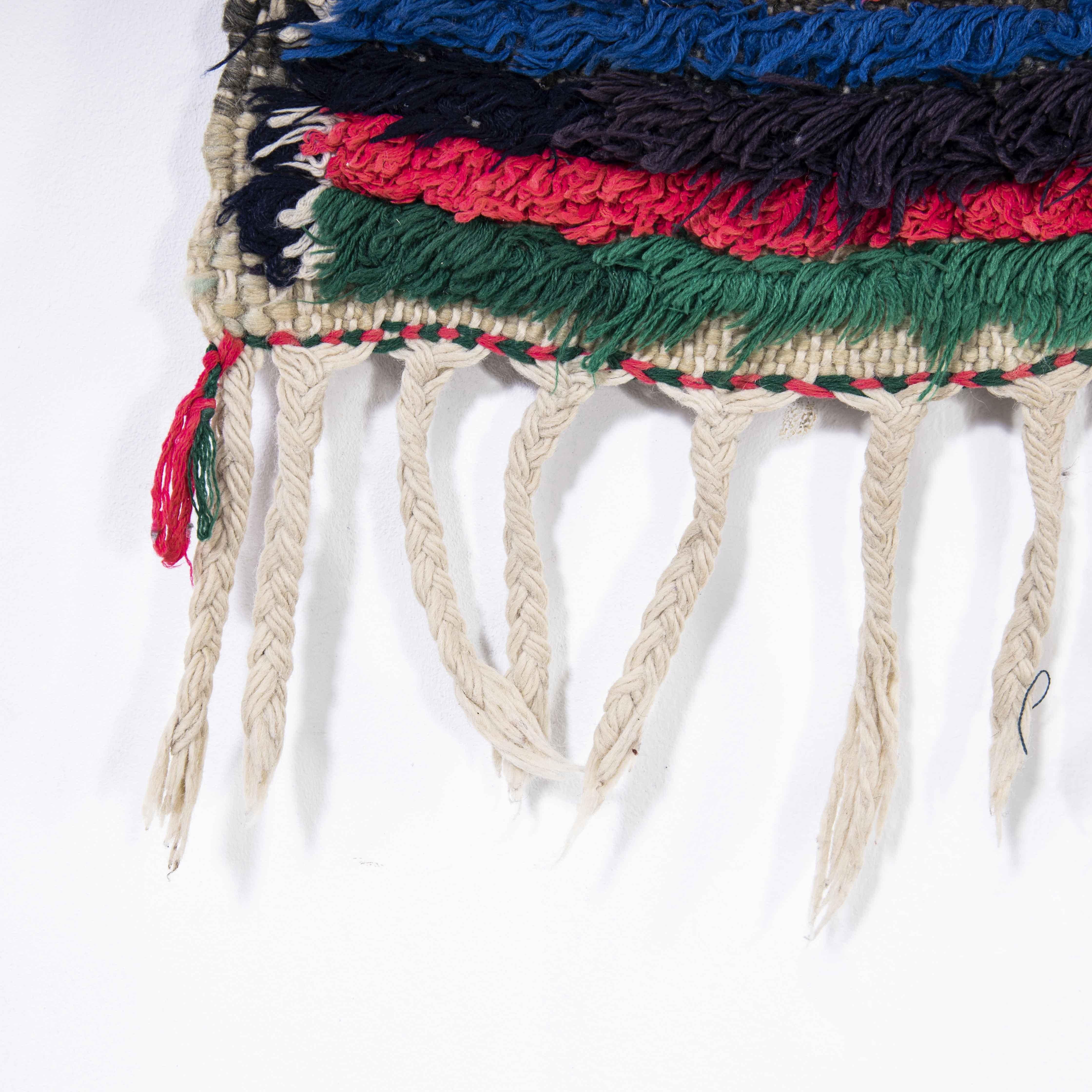 Cotton Vintage Berber Multicoloured Bold Boucherouite Rug For Sale