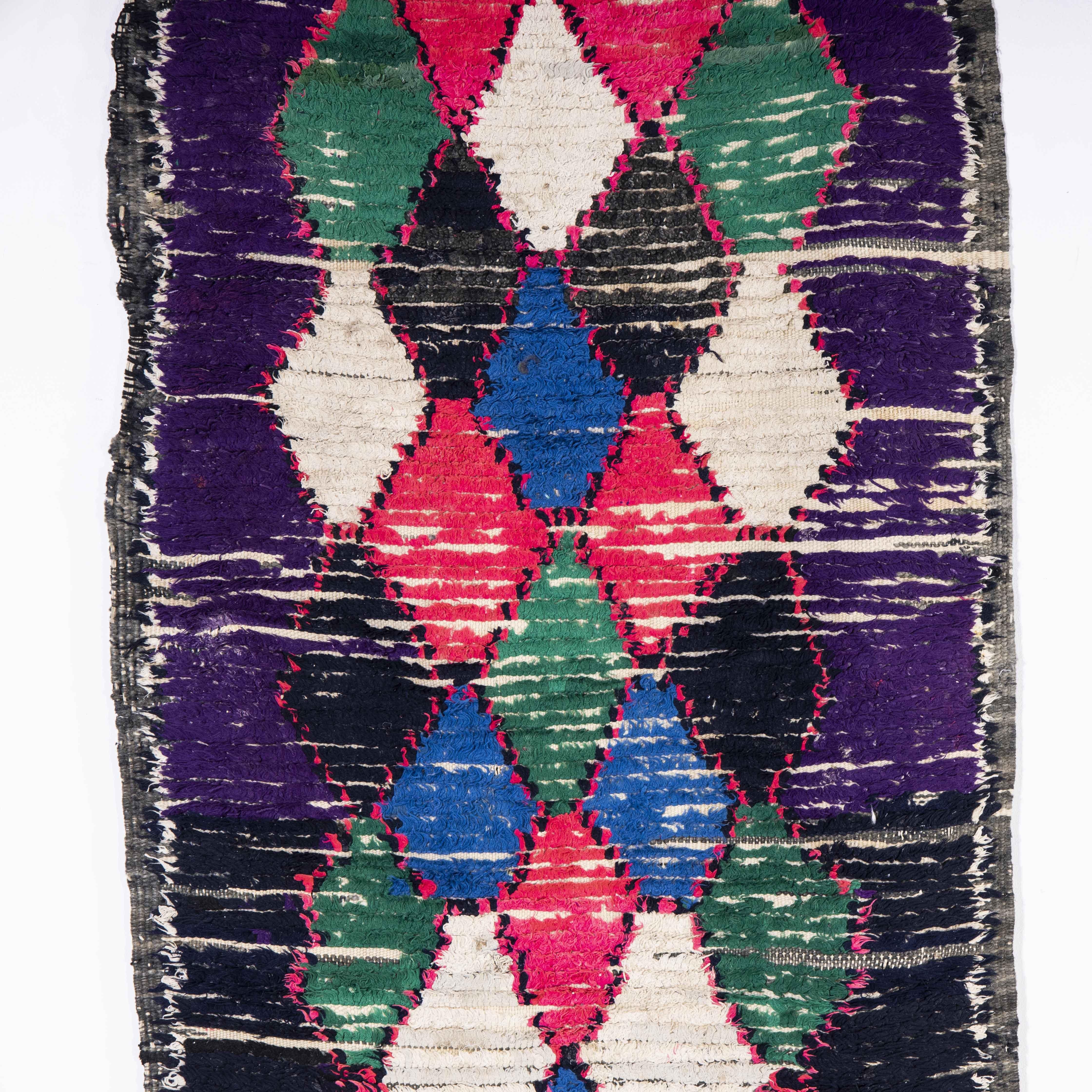 Vintage Berber Multicoloured Bold Boucherouite Rug For Sale 1