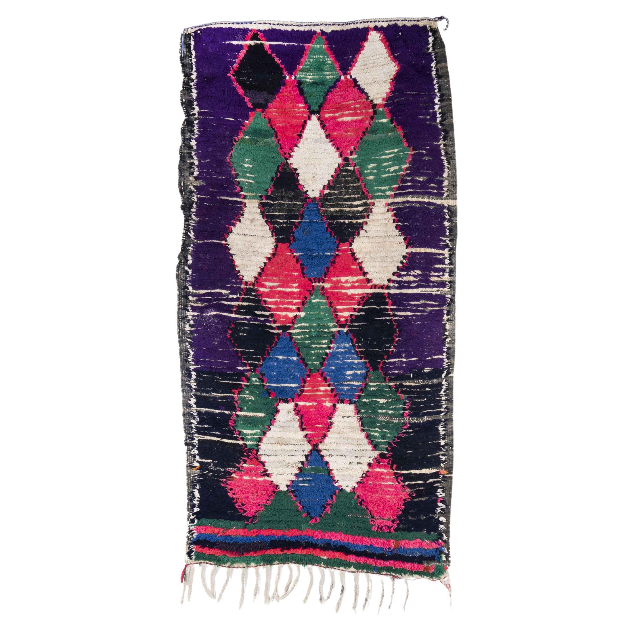 Vintage Berber Multicoloured Bold Boucherouite Rug For Sale