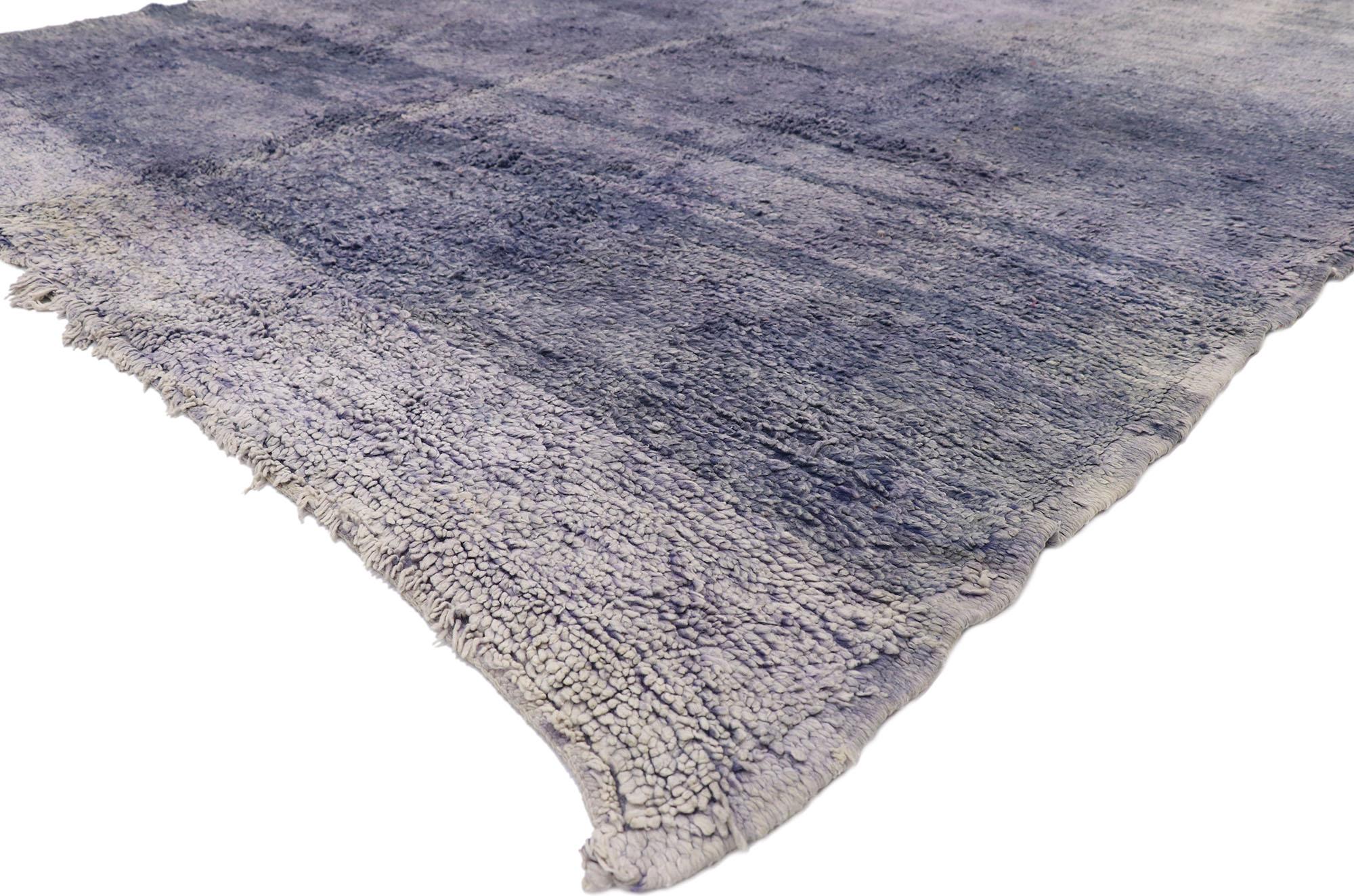 21025, vintage Berber Ombre Moroccan rug with boho beach Vibes and Modern style. Tranquil lavender hues combined with the plush wool pile creates an endlessly fascinating ombre effect in this hand knotted wool vintage Berber Moroccan rug. An