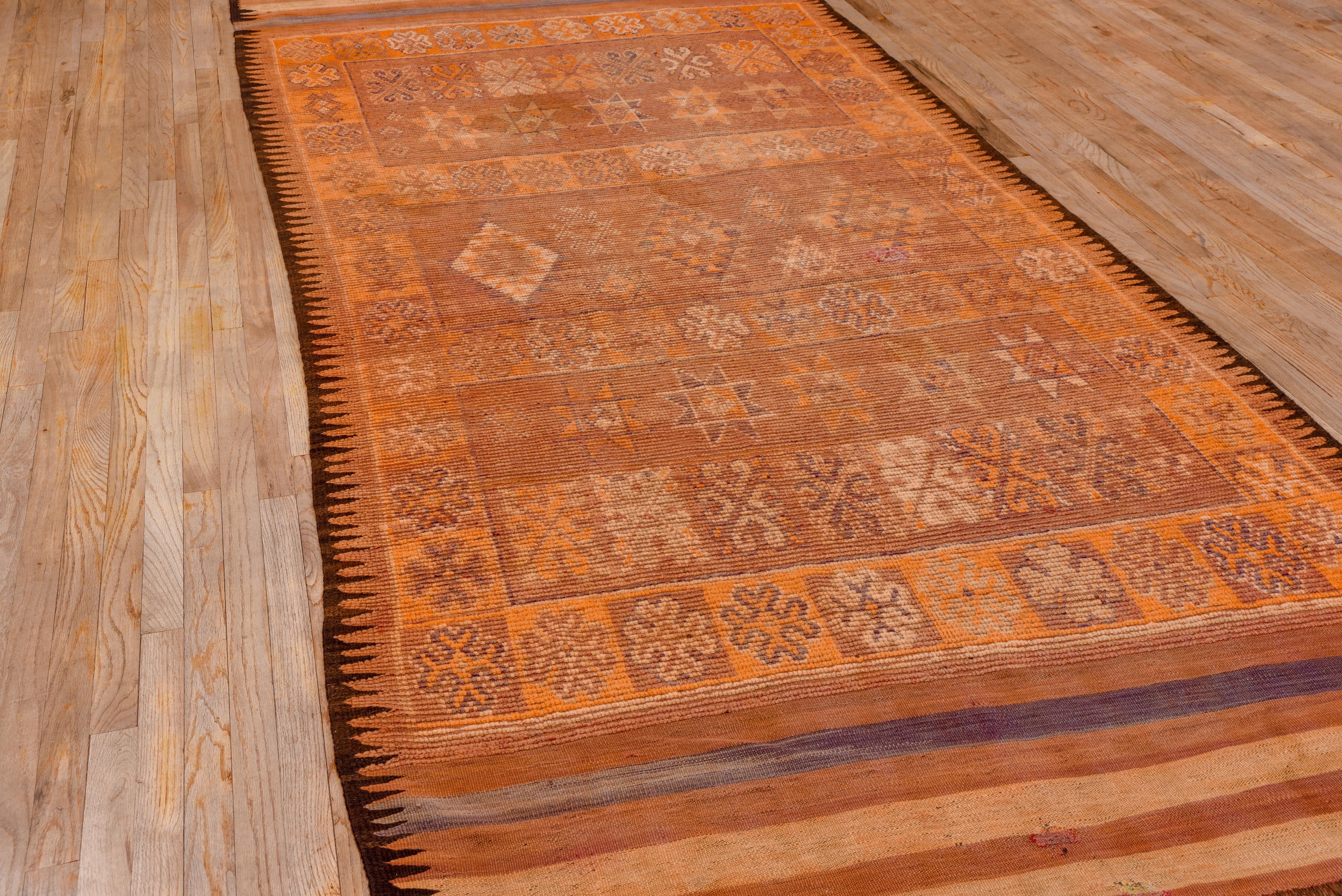 Mid-Century Modern Vintage Berber Orange Moroccan Rug, Gallery Rug, Kilim Woven Ends For Sale