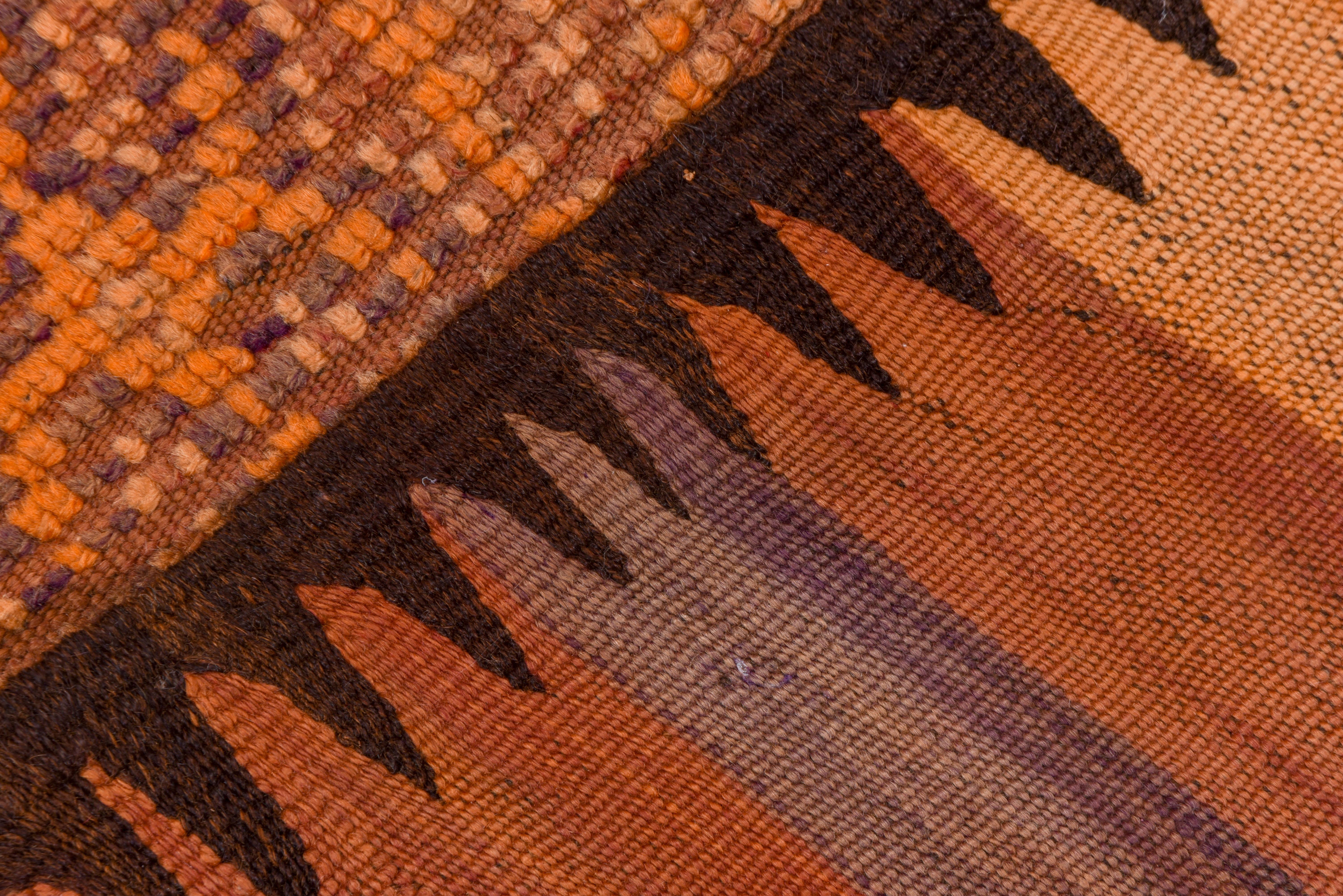 Wool Vintage Berber Orange Moroccan Rug, Gallery Rug, Kilim Woven Ends For Sale