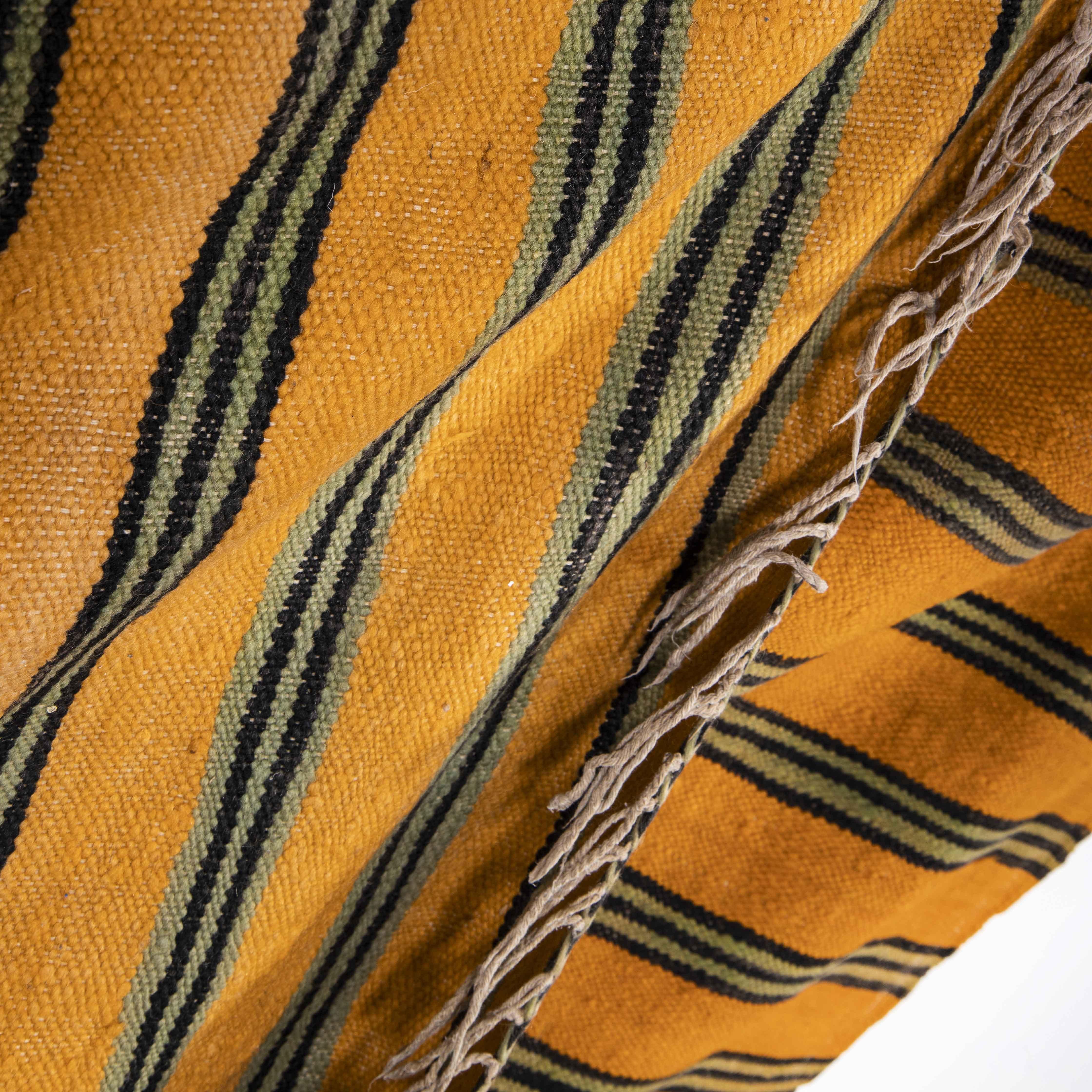 Cotton Vintage Berber Orange Stripe  Hanbel Rug For Sale