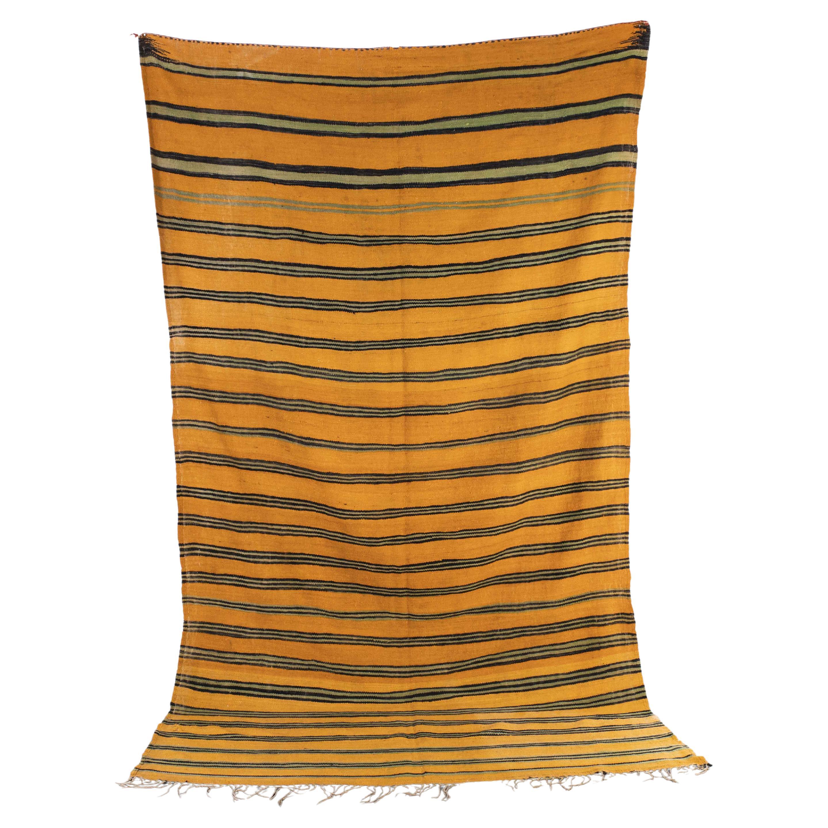 Vintage Berber Orange Stripe  Hanbel Rug For Sale