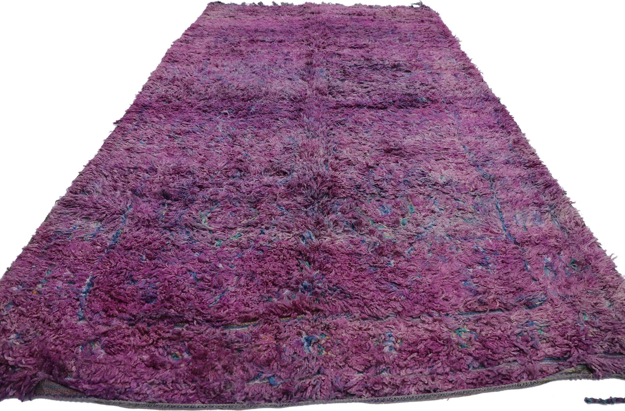 Hand-Knotted Vintage Berber Purple Beni M'Guild Moroccan Rug with Bohemian Style For Sale