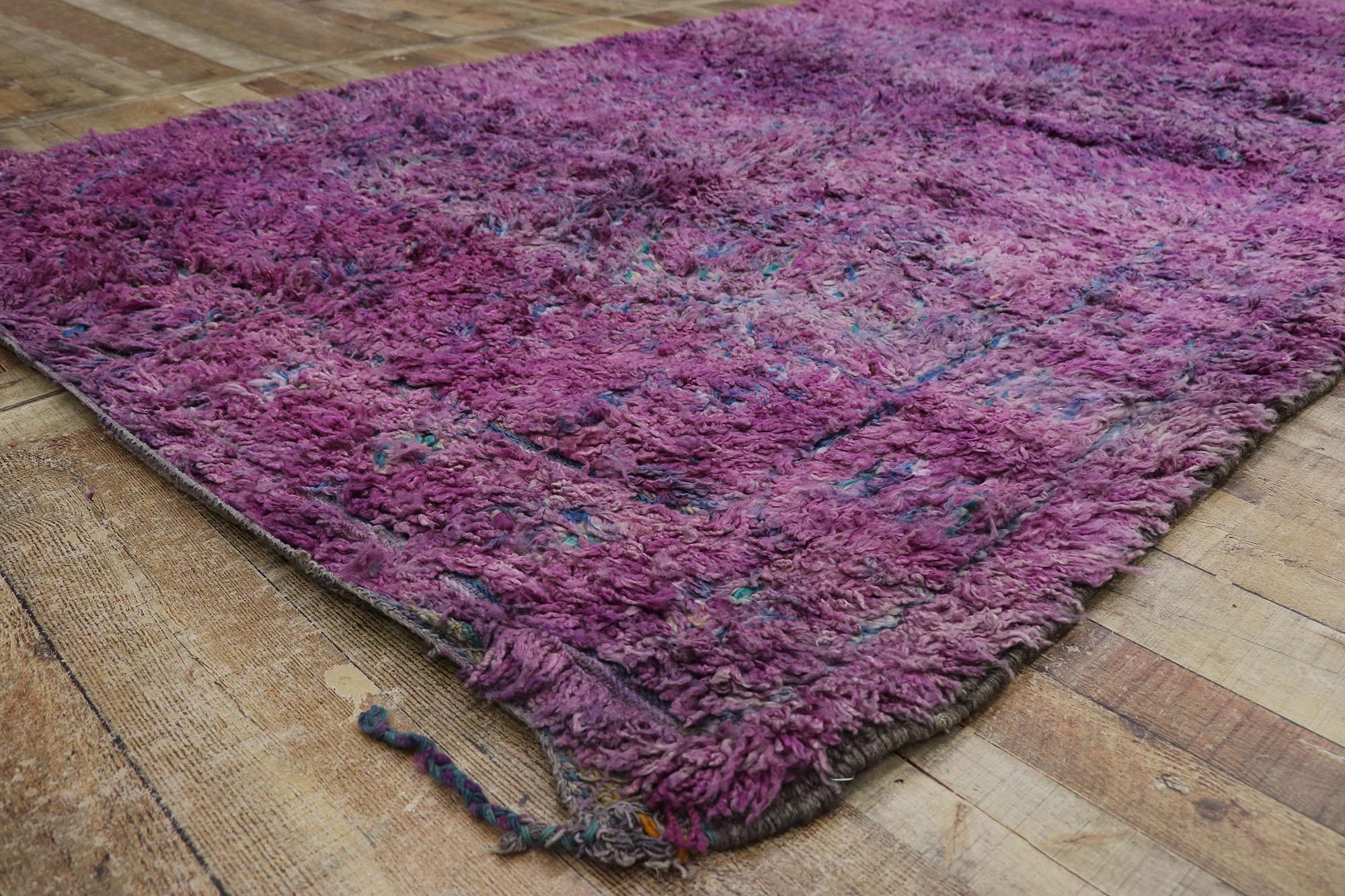 Wool Vintage Berber Purple Beni M'Guild Moroccan Rug with Bohemian Style For Sale