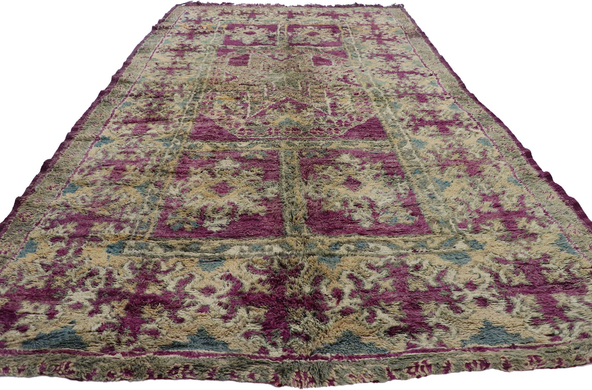 Tribal Vintage Berber Purple Boujad Moroccan Rug with Bohemian Style For Sale