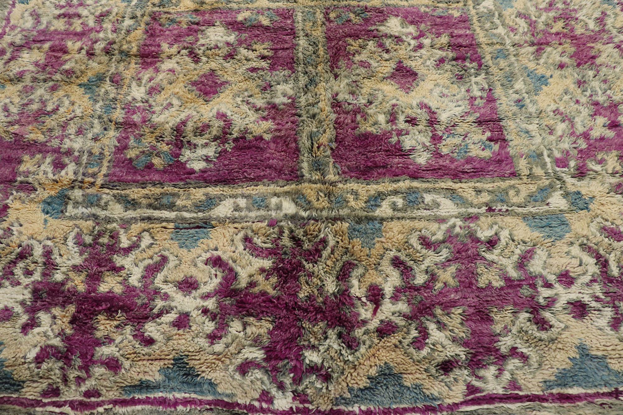 Hand-Knotted Vintage Berber Purple Boujad Moroccan Rug with Bohemian Style For Sale