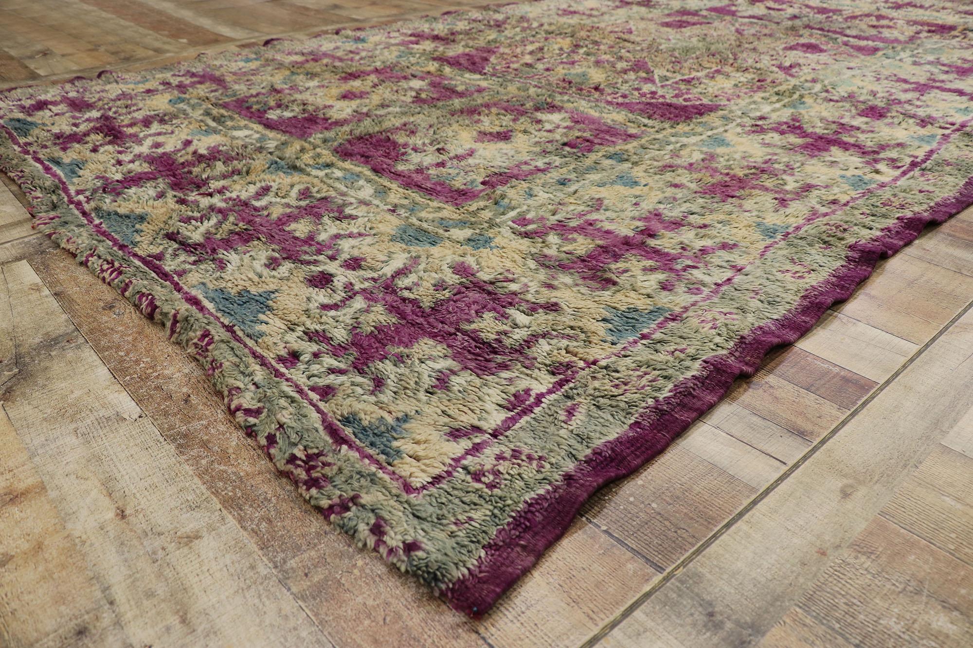 20th Century Vintage Berber Purple Boujad Moroccan Rug with Bohemian Style For Sale