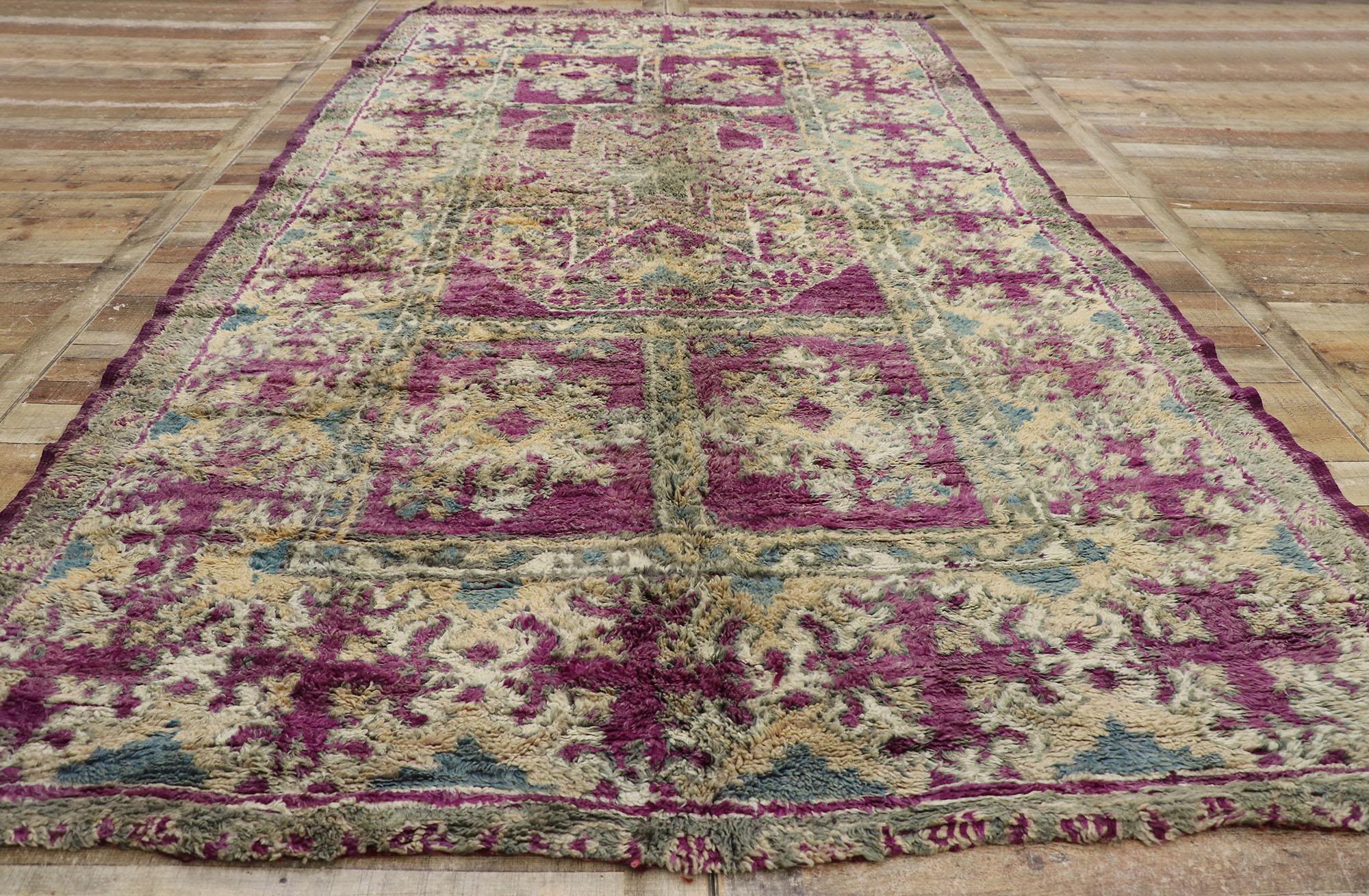 Wool Vintage Berber Purple Boujad Moroccan Rug with Bohemian Style For Sale