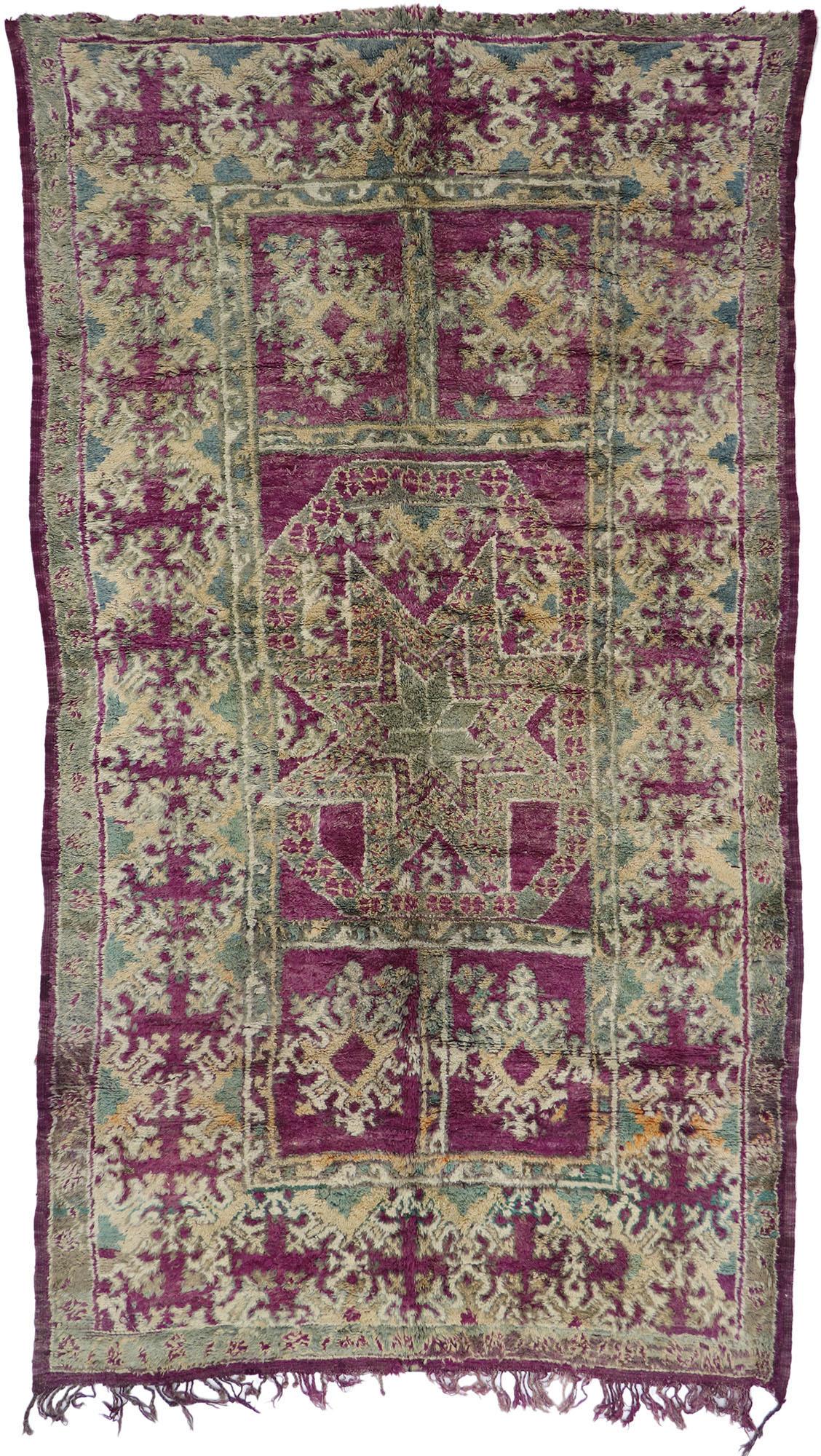 Vintage Berber Purple Boujad Moroccan Rug with Bohemian Style For Sale 2