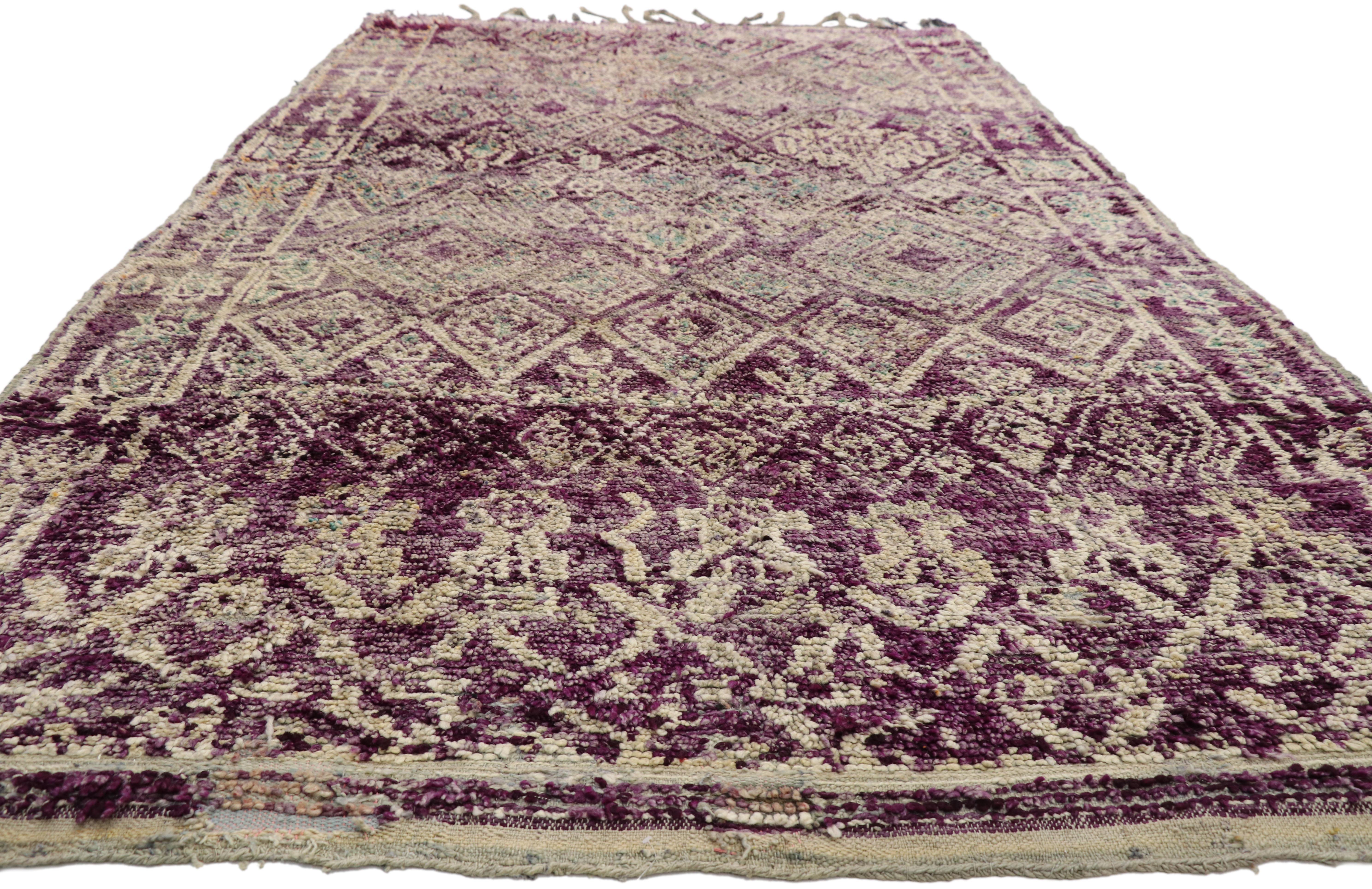 Hand-Knotted Vintage Berber Purple Moroccan Mrirt Rug with Tribal Style