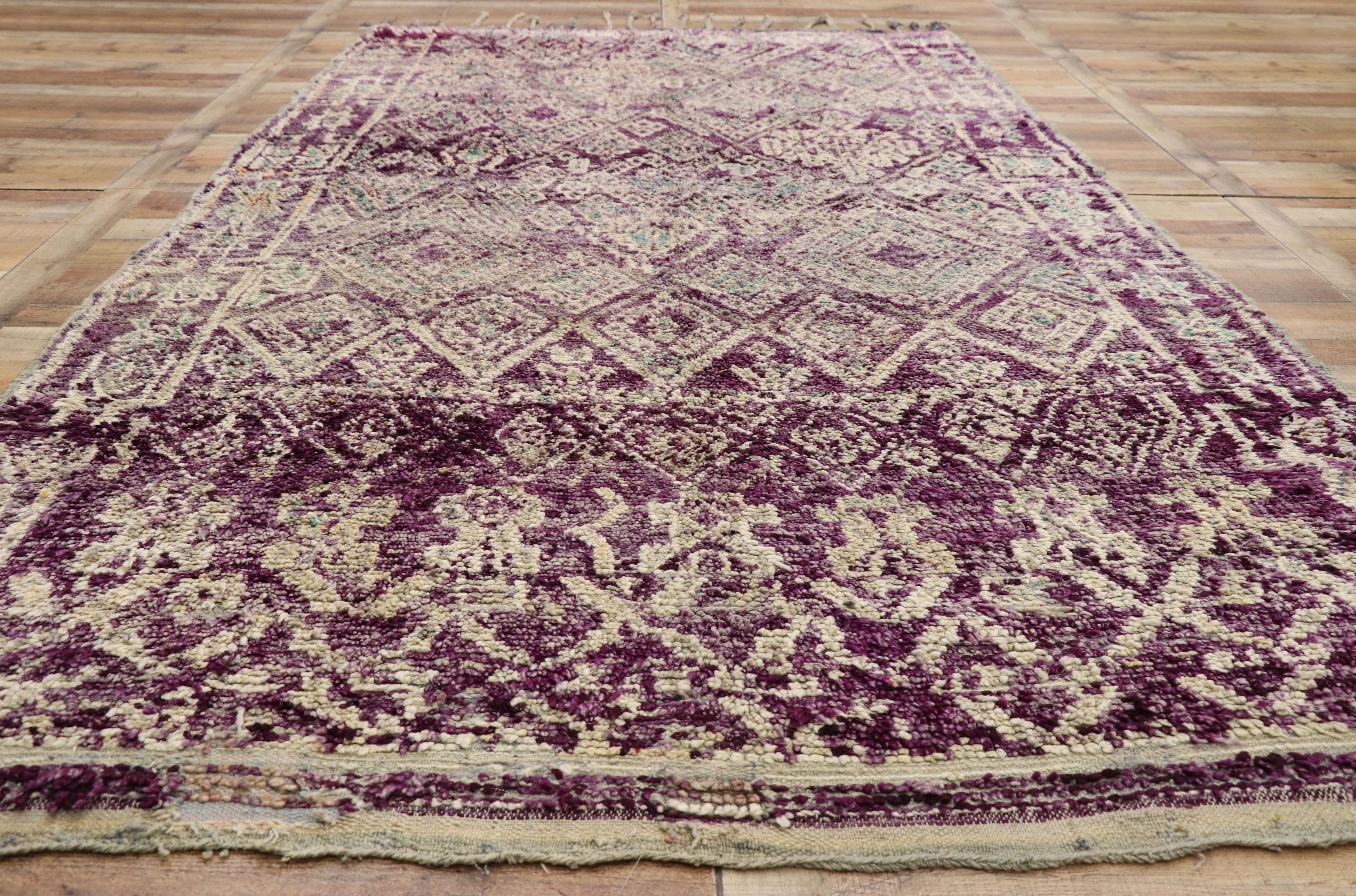 Vintage Berber Purple Moroccan Mrirt Rug with Tribal Style 1