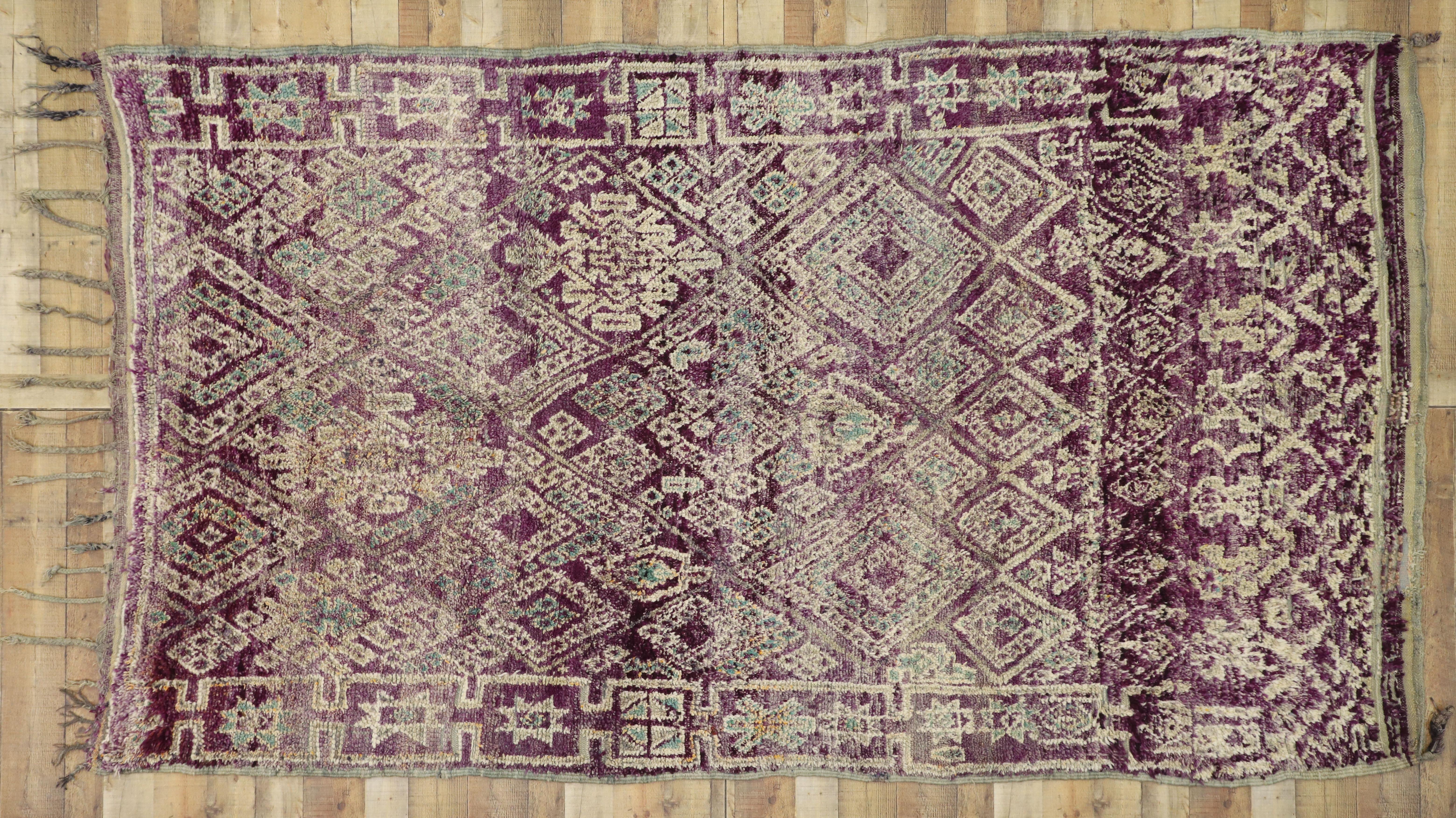 Vintage Berber Purple Moroccan Mrirt Rug with Tribal Style 2
