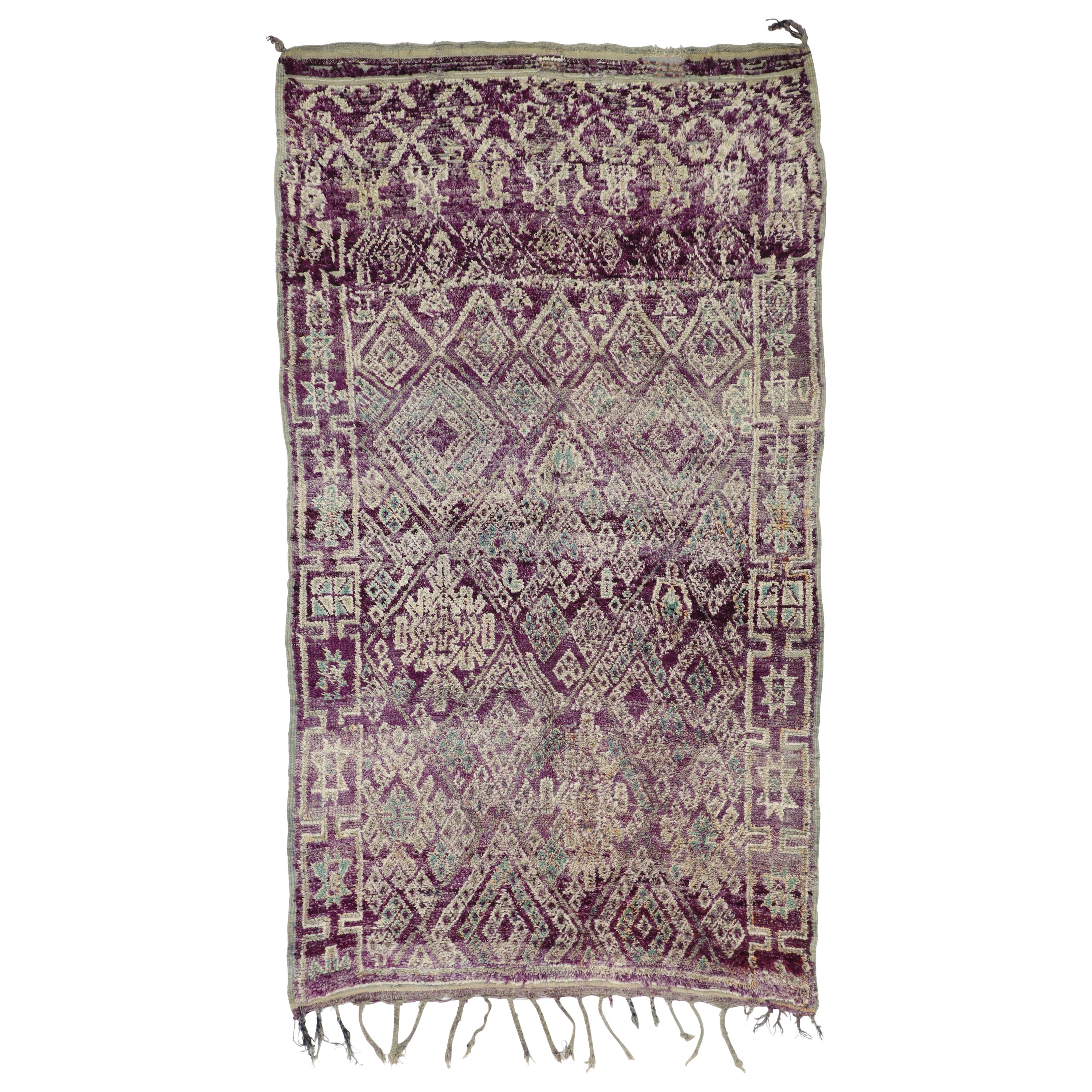 Vintage Berber Purple Moroccan Mrirt Rug with Tribal Style