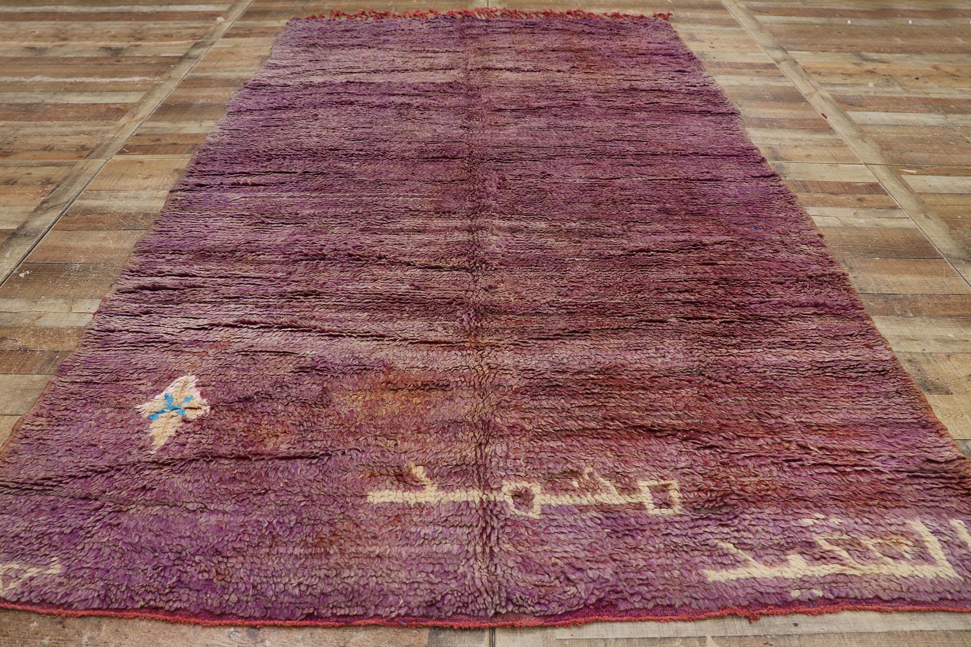 Vintage Berber Purple Moroccan Rug with Bohemian Style For Sale 1