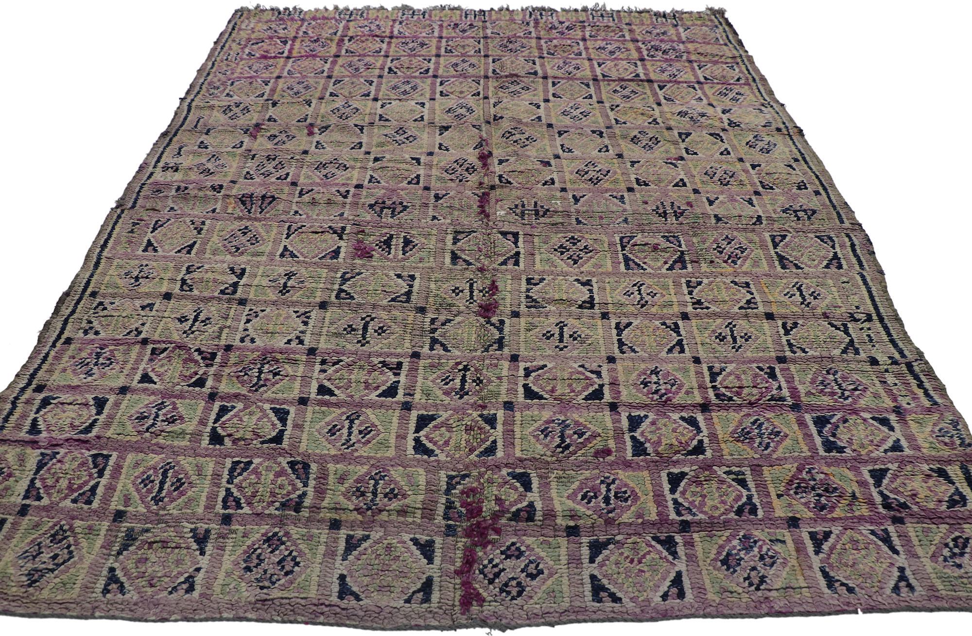 Hand-Knotted Vintage Berber Purple Moroccan Rug with Bohemian Tribal Style For Sale