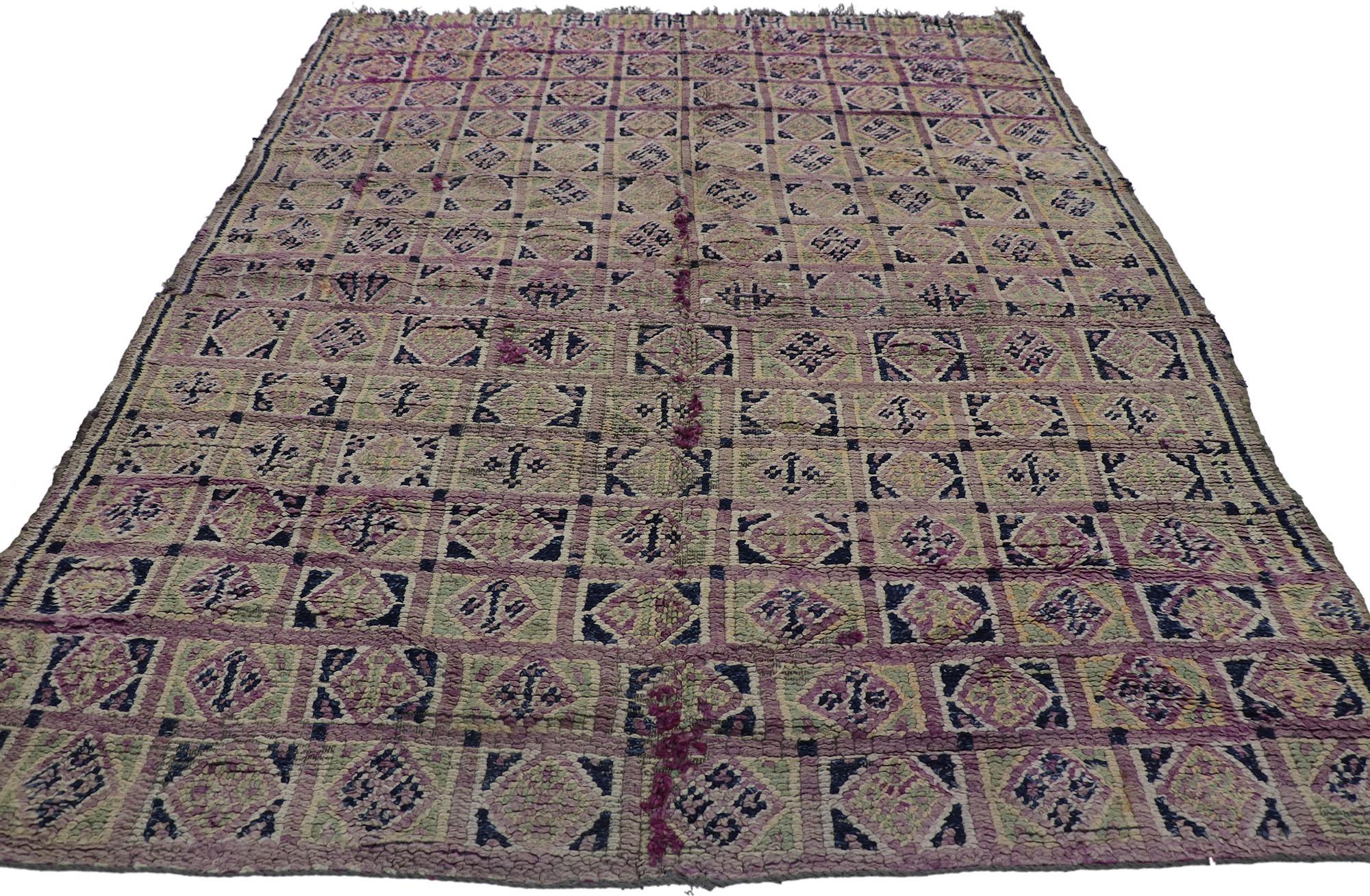 Alfombra Vintage Bereber Morada Marroquí de Estilo Tribal Bohemio Anudado a mano en venta
