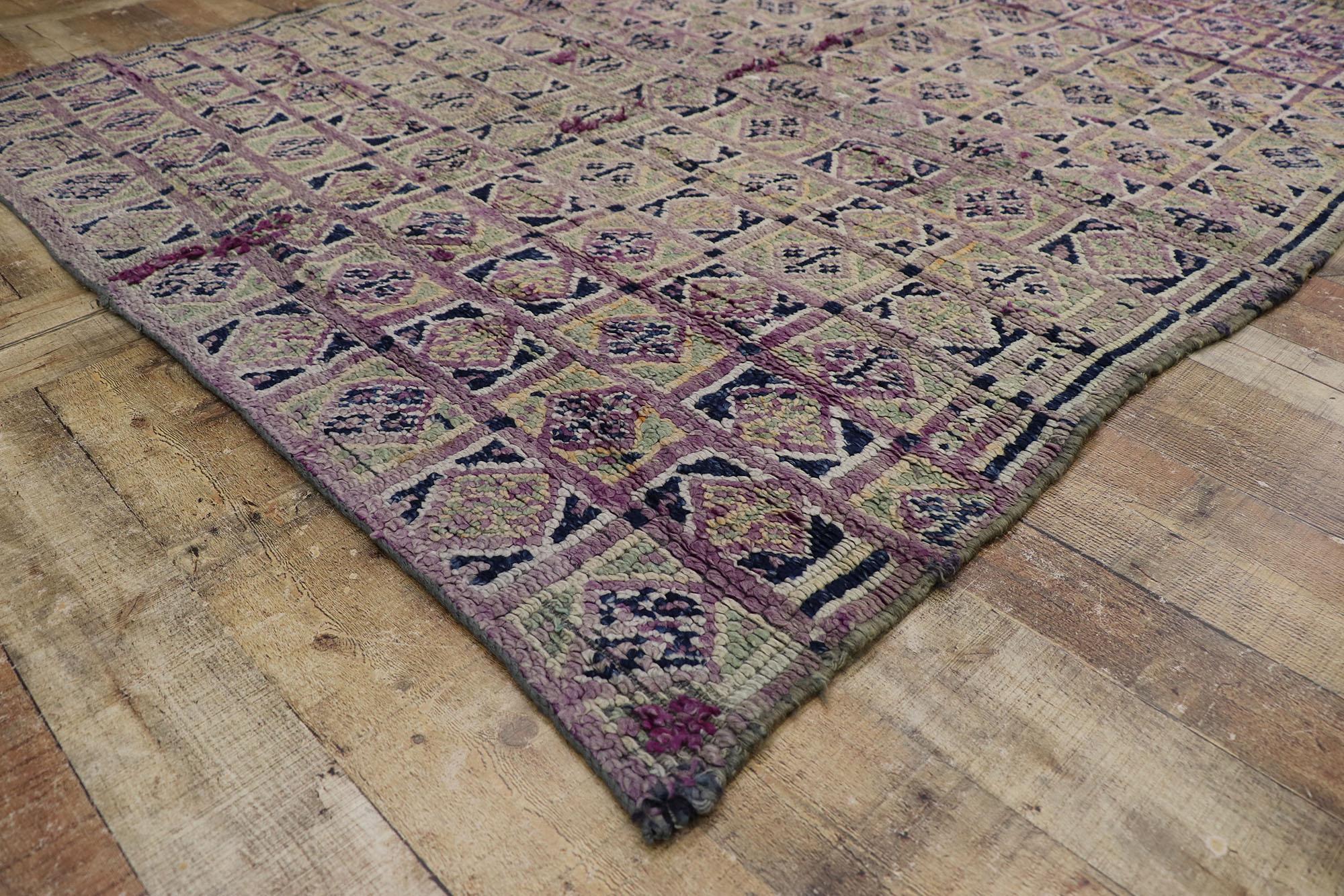 Wool Vintage Berber Purple Moroccan Rug with Bohemian Tribal Style For Sale