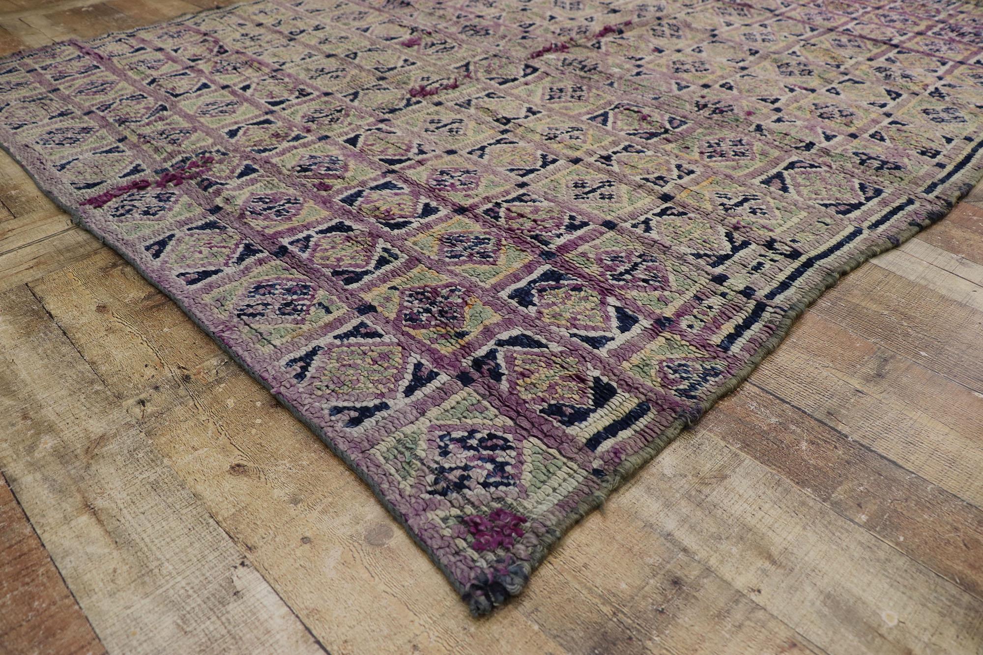 Alfombra Vintage Bereber Morada Marroquí de Estilo Tribal Bohemio Lana en venta