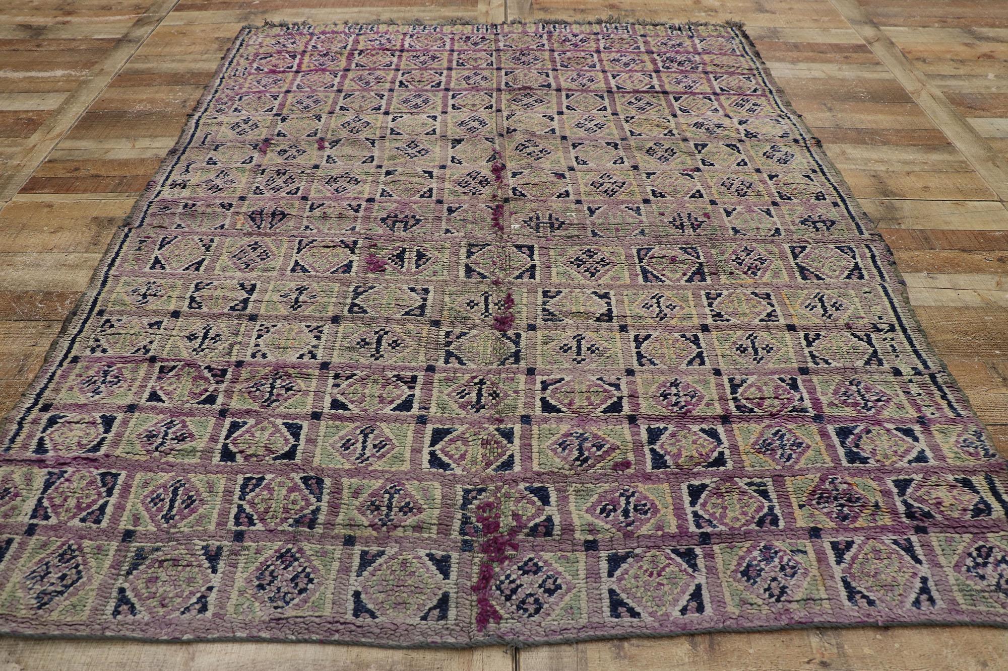 Vintage Berber Purple Moroccan Rug with Bohemian Tribal Style For Sale 1
