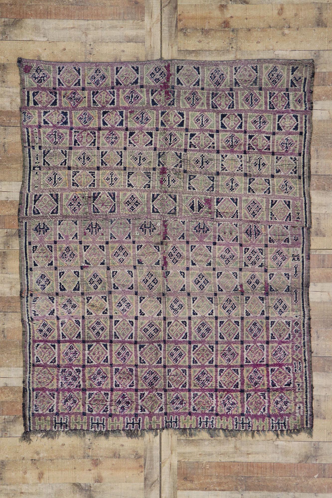 Vintage Berber Purple Moroccan Rug with Bohemian Tribal Style For Sale 2