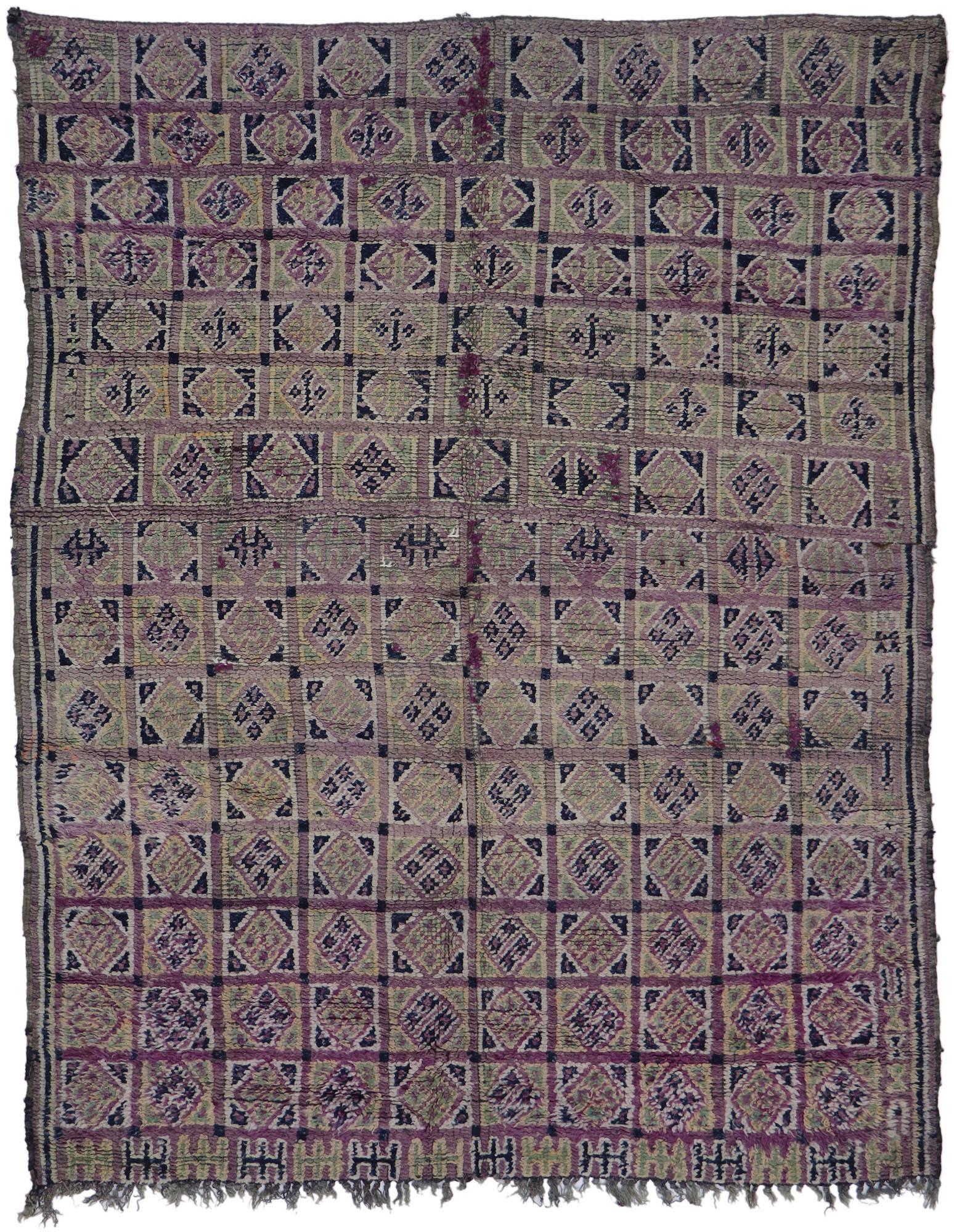 Vintage Berber Purple Moroccan Rug with Bohemian Tribal Style For Sale 3