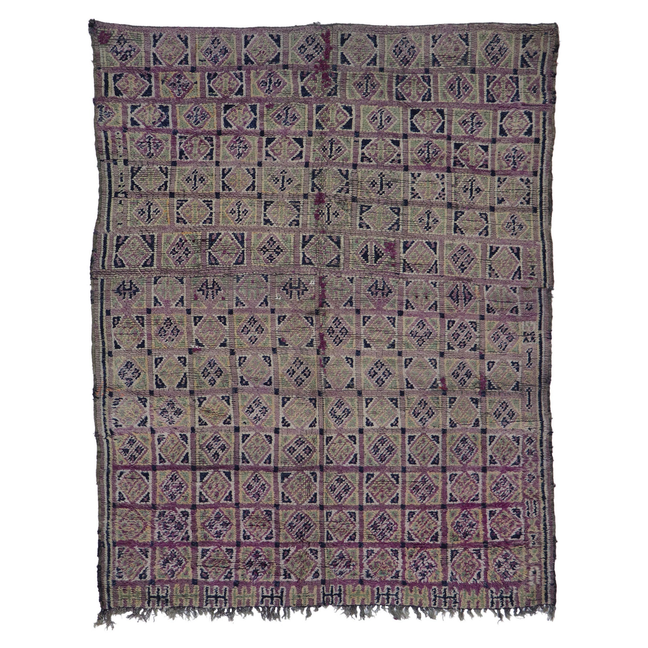 Tappeto marocchino vintage berbero viola con stile tribale boemo
