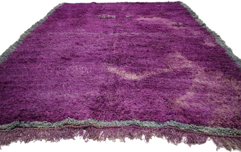 Tribal Vintage Berber Purple Moroccan Rug with Post-Modern Memphis Style For Sale