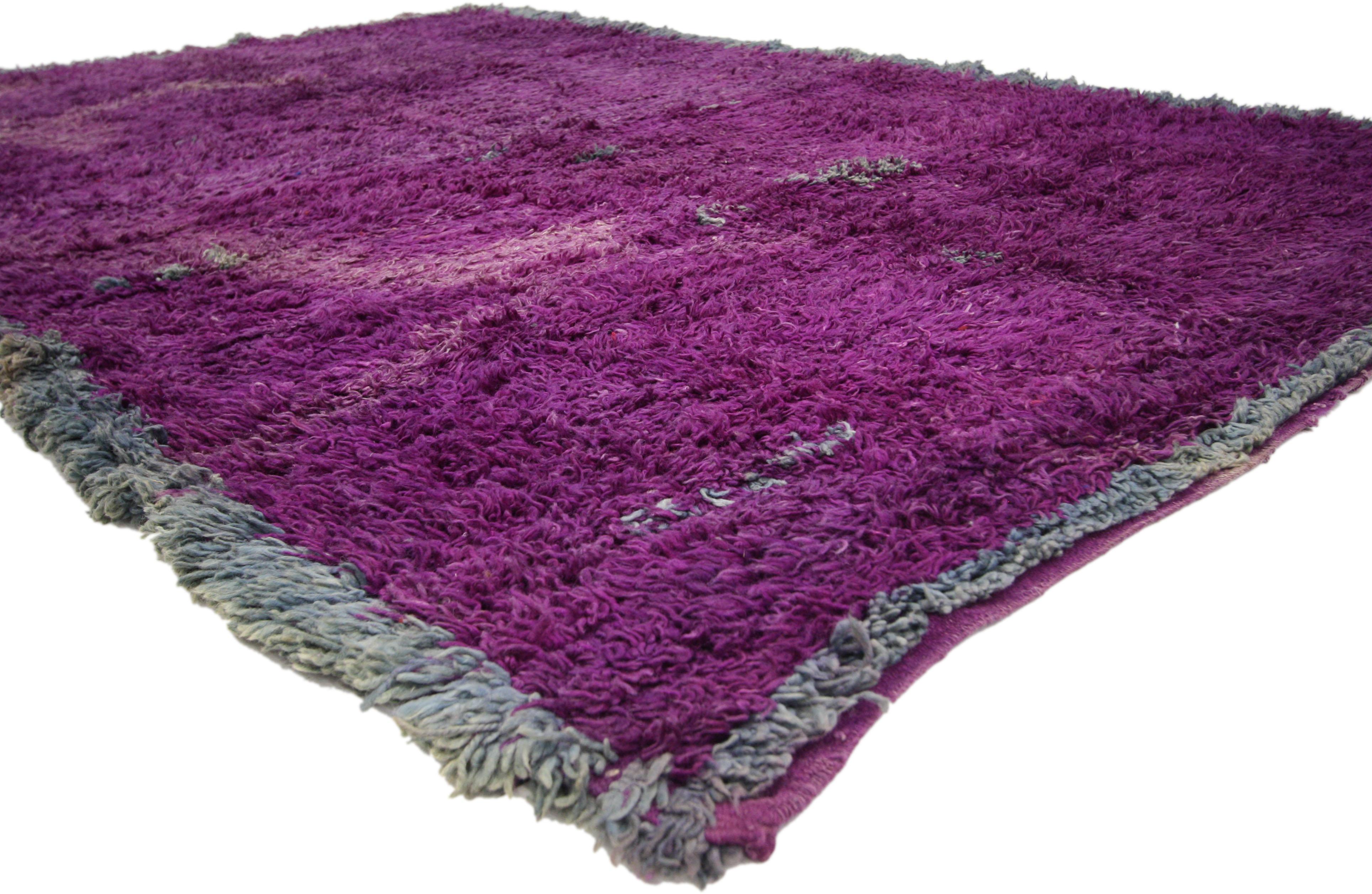 Hand-Knotted Vintage Berber Purple Moroccan Rug with Post-Modern Memphis Style