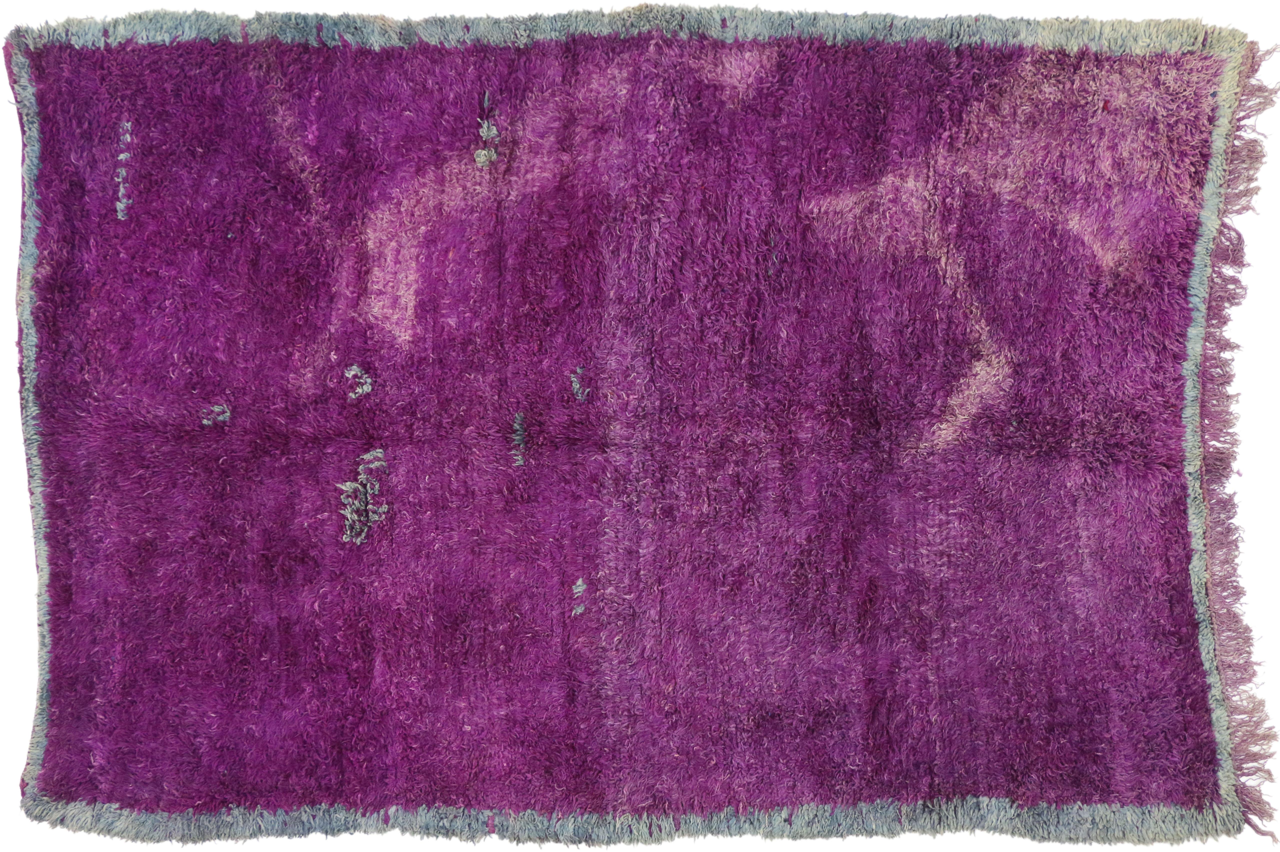 20th Century Vintage Berber Purple Moroccan Rug with Post-Modern Memphis Style