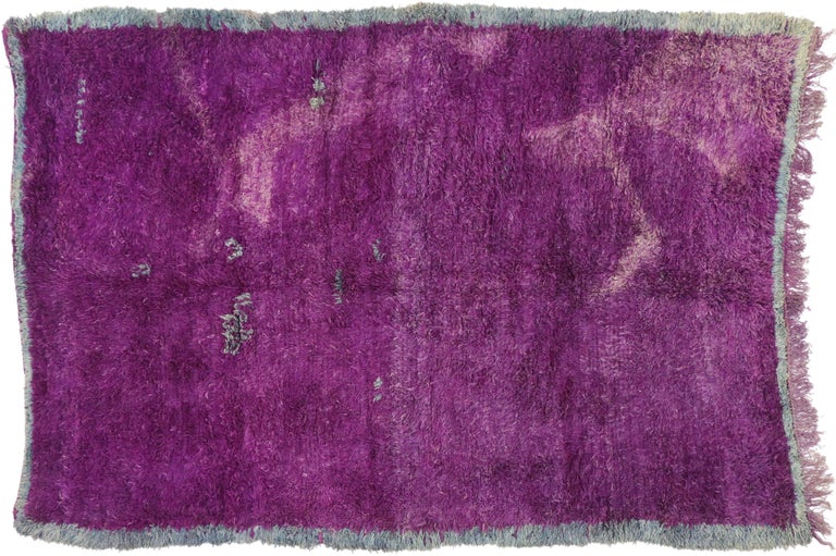 20th Century Vintage Berber Purple Moroccan Rug with Post-Modern Memphis Style For Sale